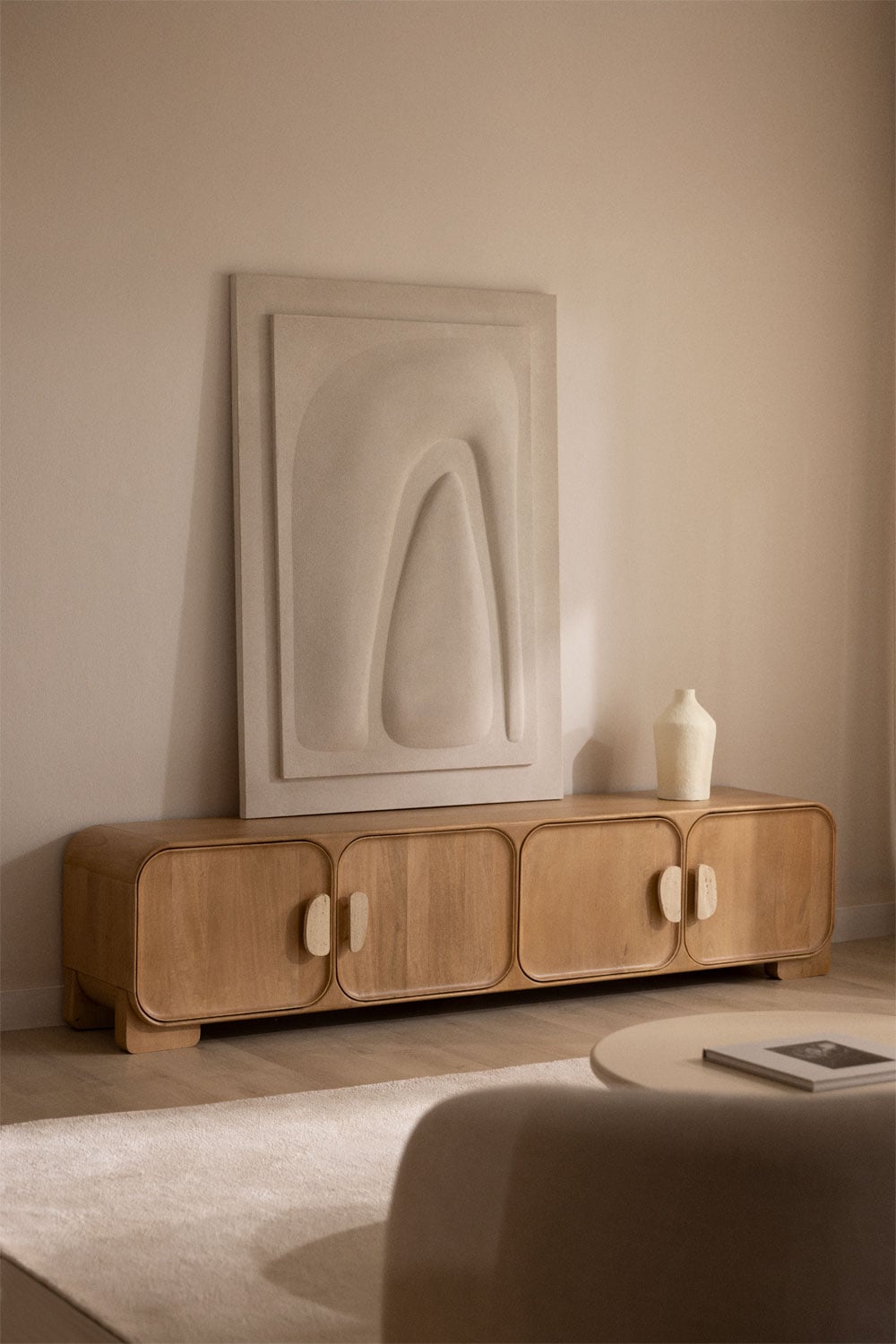 Kivalina mango wood and travertine TV cabinet, gallery image 1