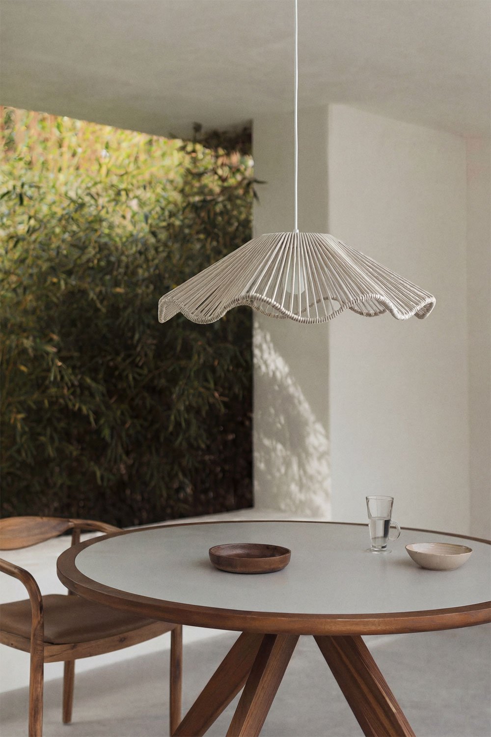 Kirinda hanging ceiling lamp for outdoor use in iron and braided rope, gallery image 1