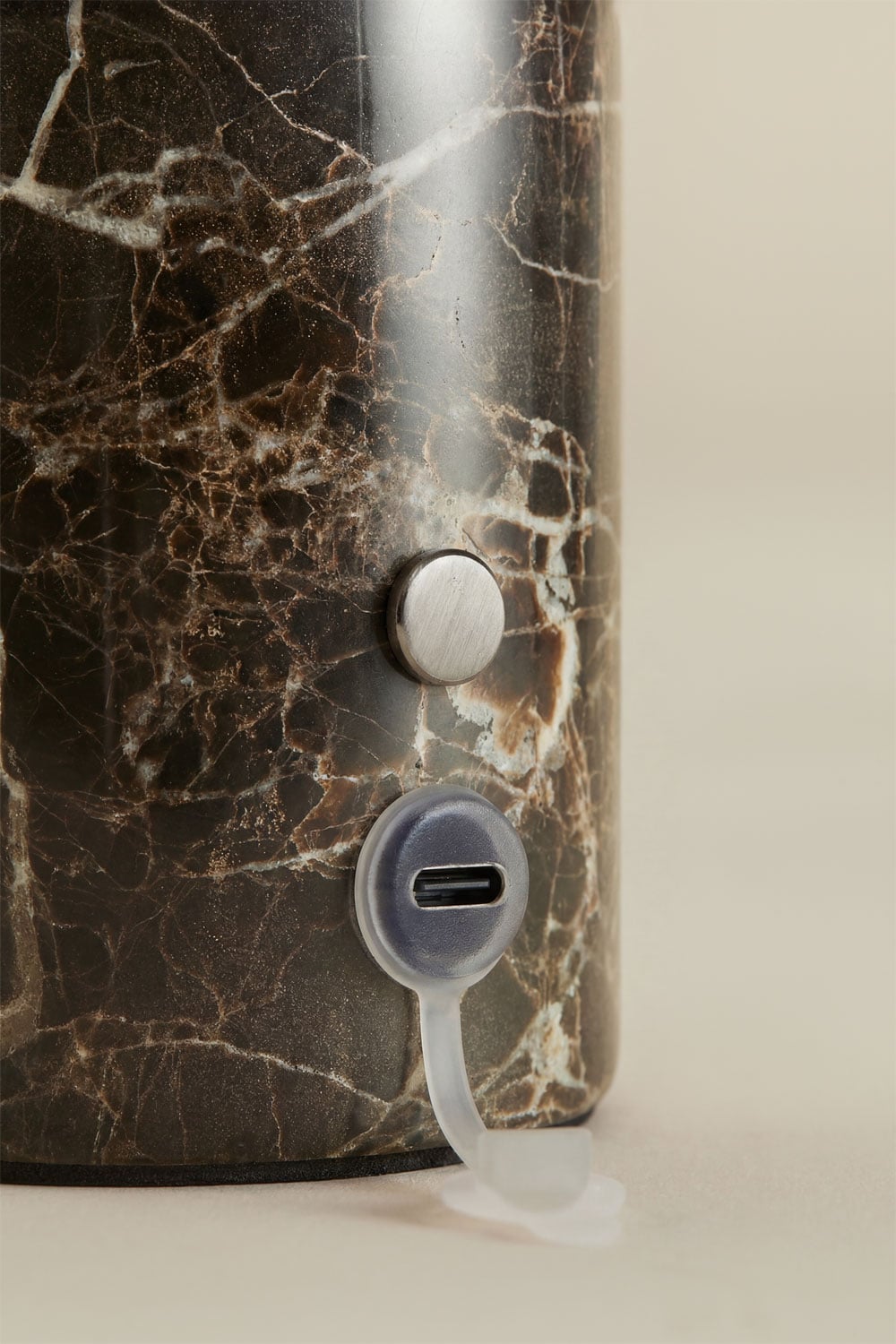 Wireless LED outdoor table lamp in iron and natural stone Isasia, gallery image 7