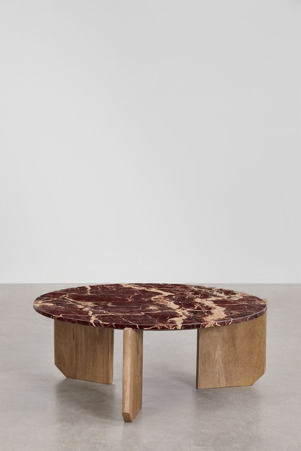 Lavinia round coffee table in natural stone and mango wood, gallery image 1