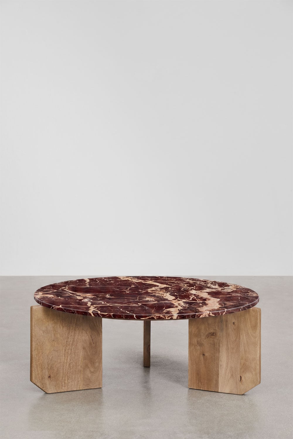 Lavinia round coffee table in natural stone and mango wood, gallery image 2