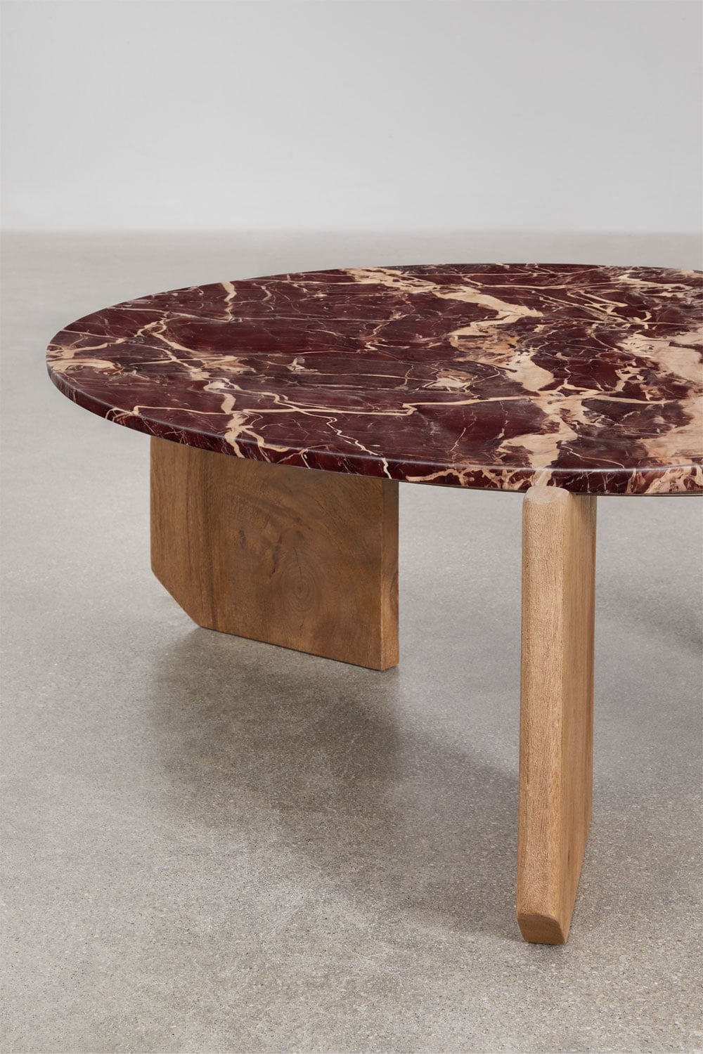 Lavinia round coffee table in natural stone and mango wood, gallery image 3