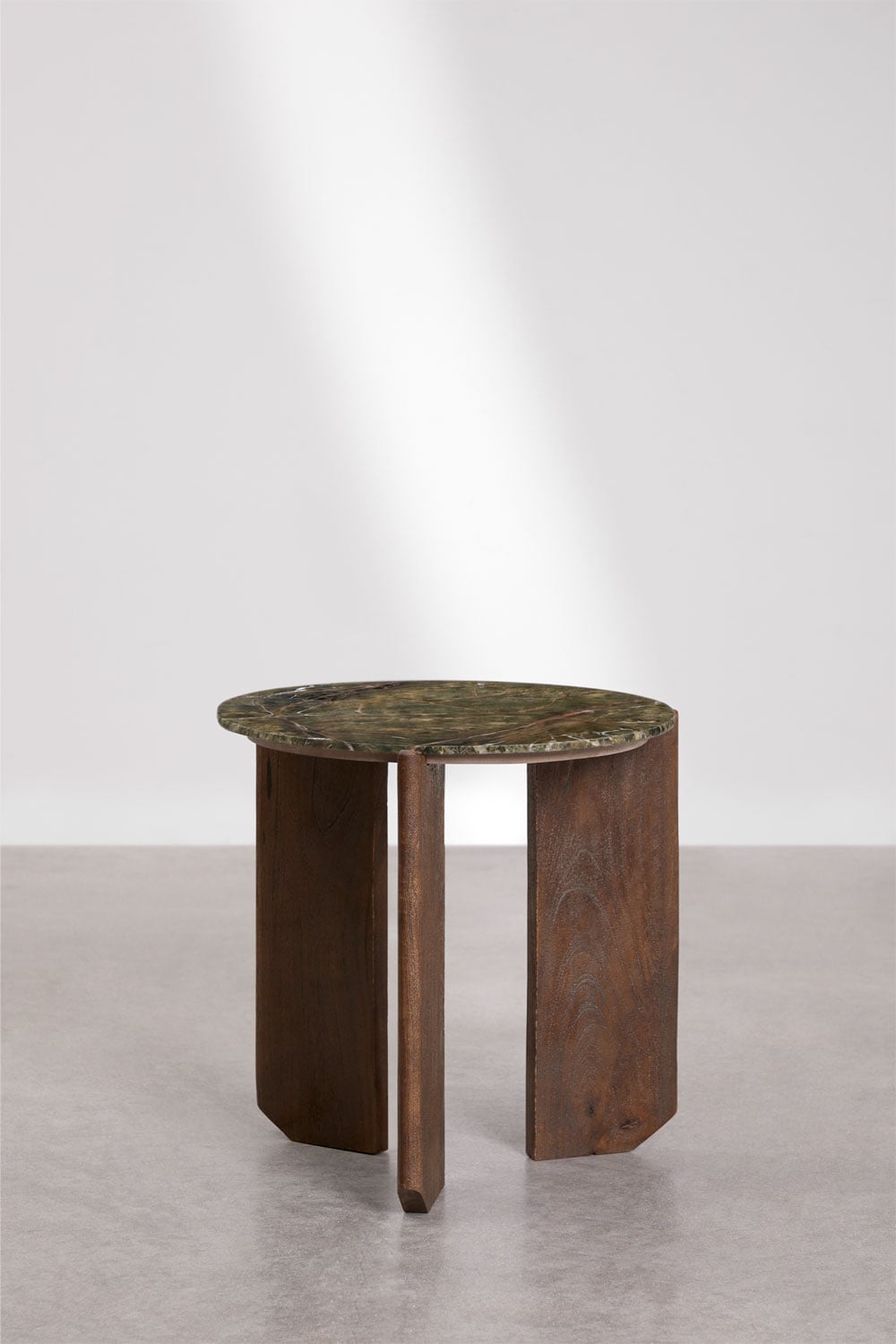 Round bedside table Ø50 cm in natural stone and mango wood Lavinia, gallery image 1