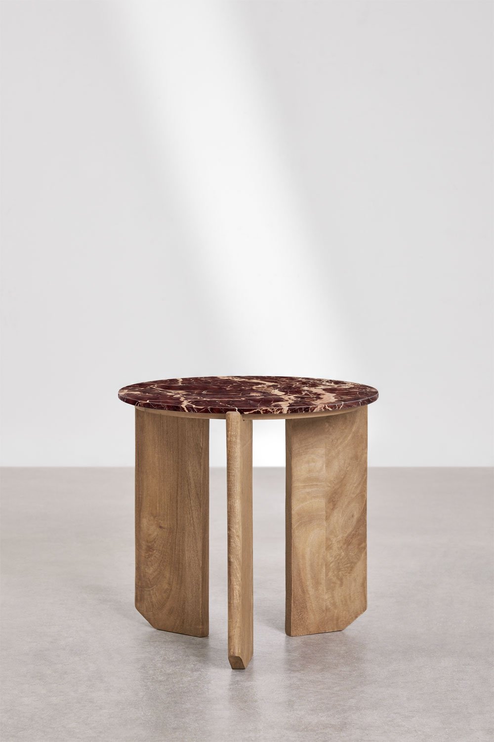 Round bedside table Ø50 cm in natural stone and mango wood Lavinia, gallery image 1