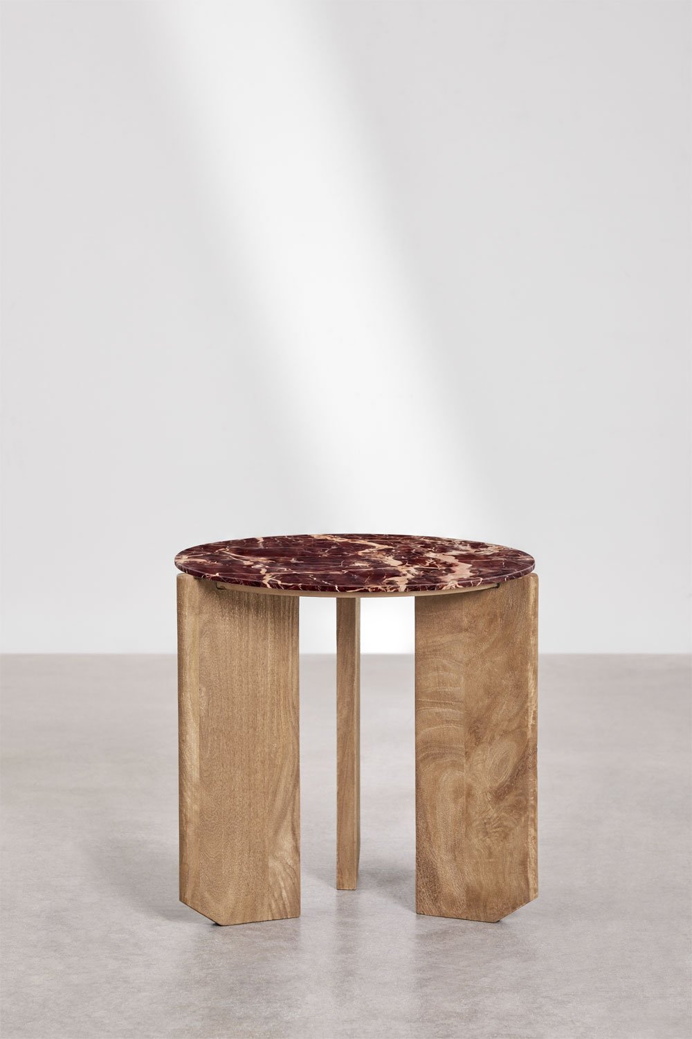 Round bedside table Ø50 cm in natural stone and mango wood Lavinia, gallery image 2