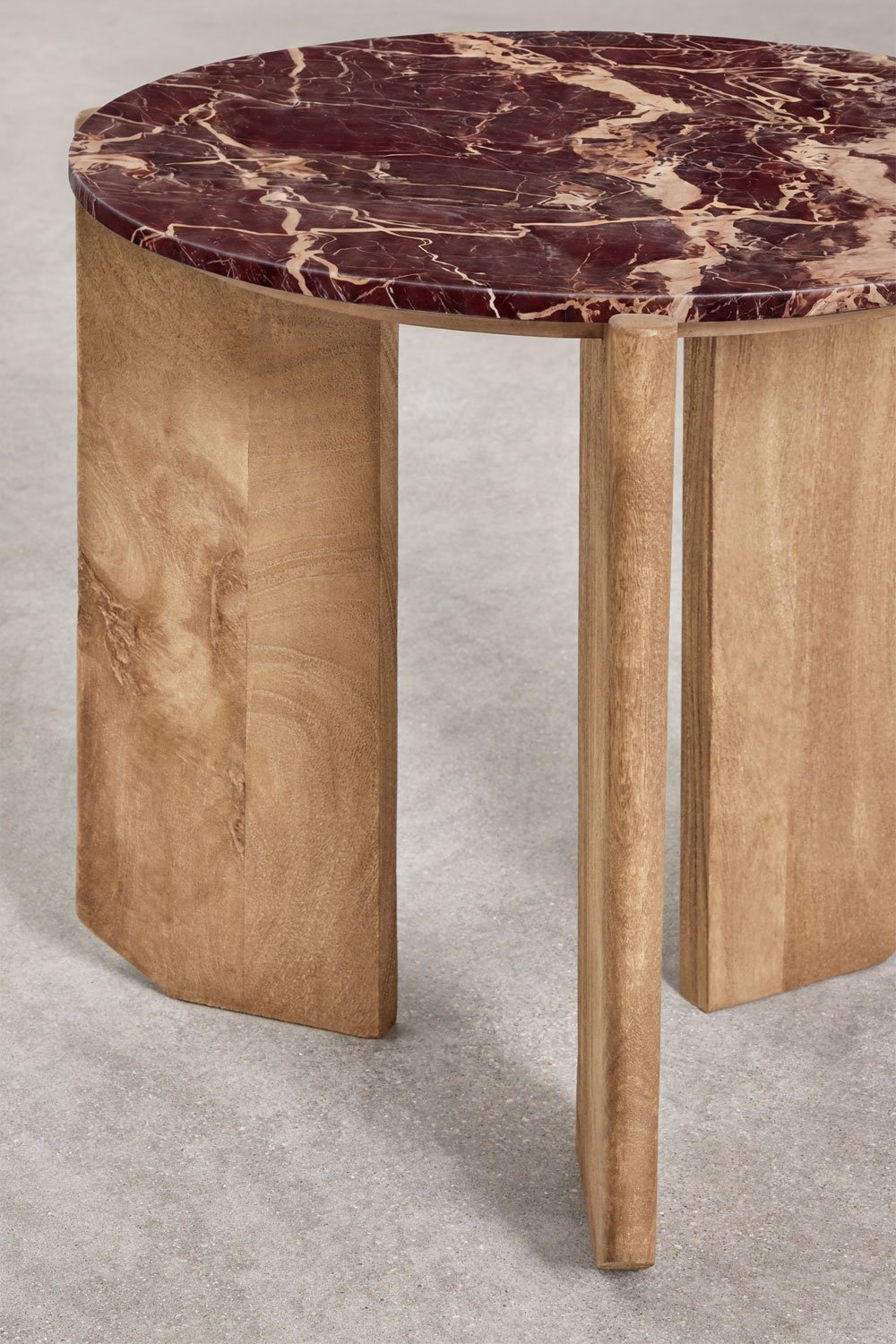 Round bedside table Ø50 cm in natural stone and mango wood Lavinia, gallery image 3