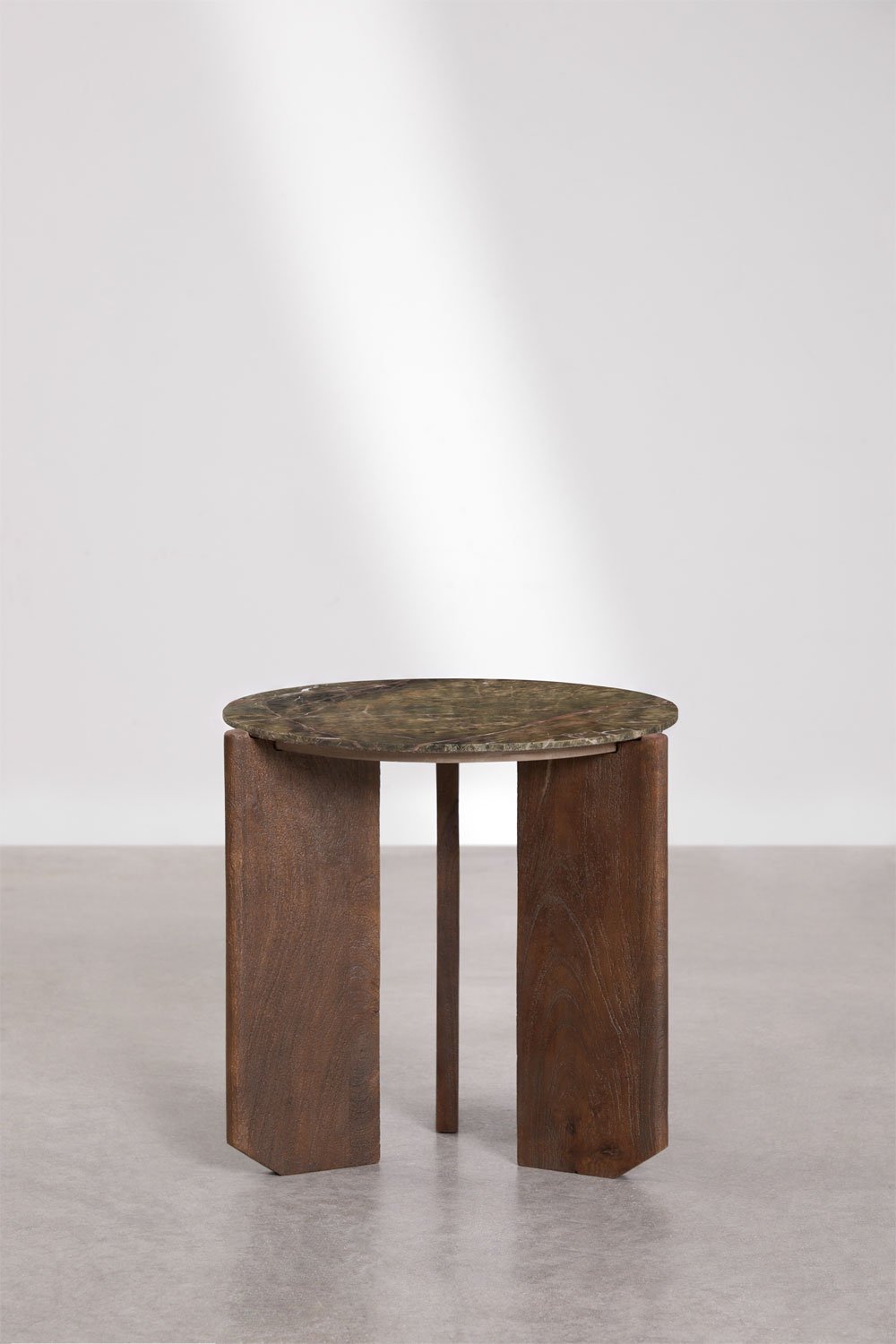 Pack of 2 round bedside tables Ø50 cm in natural stone and mango wood Lavinia, gallery image 2