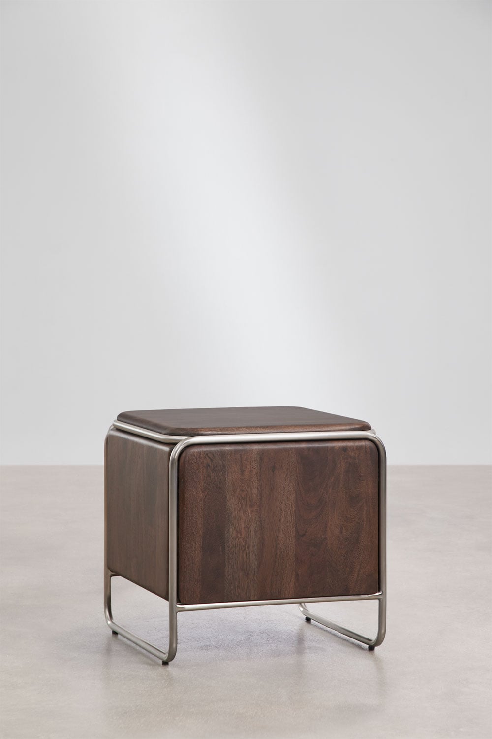 Square bedside table 45x45 cm in acacia wood and stainless steel Altrex, gallery image 1
