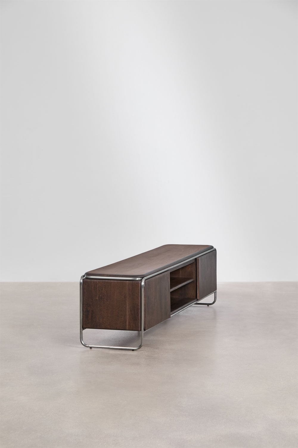 Acacia wood and stainless steel TV cabinet Altrex, gallery image 2