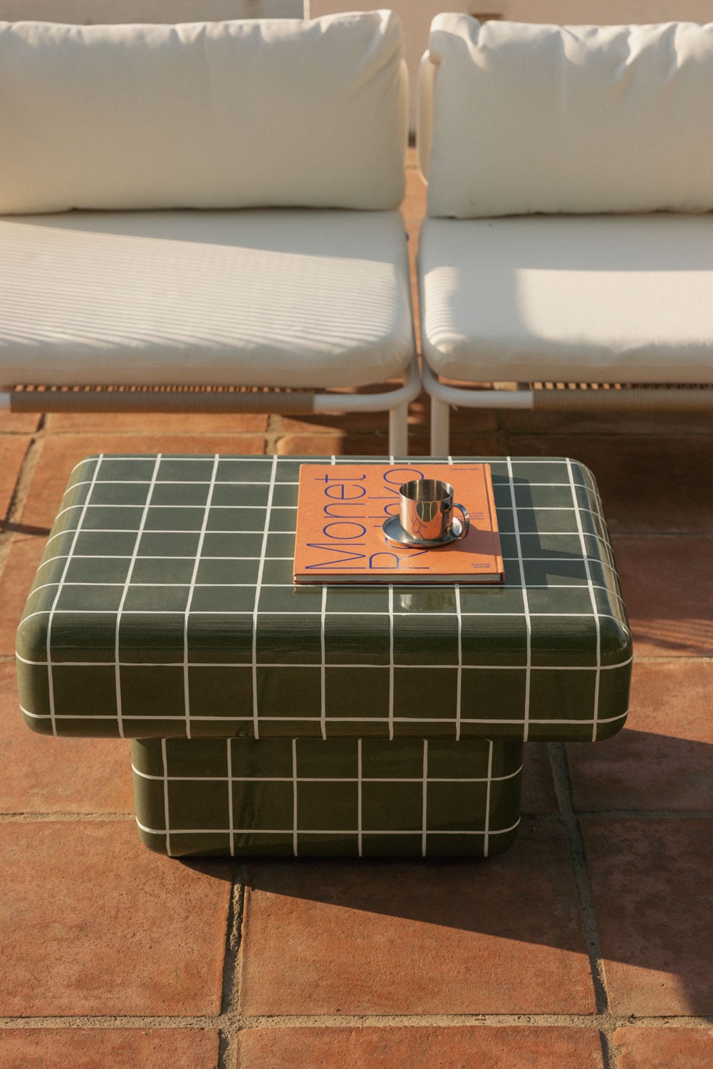 Rectangular garden coffee table in tile-look cement Eleonor, gallery image 1