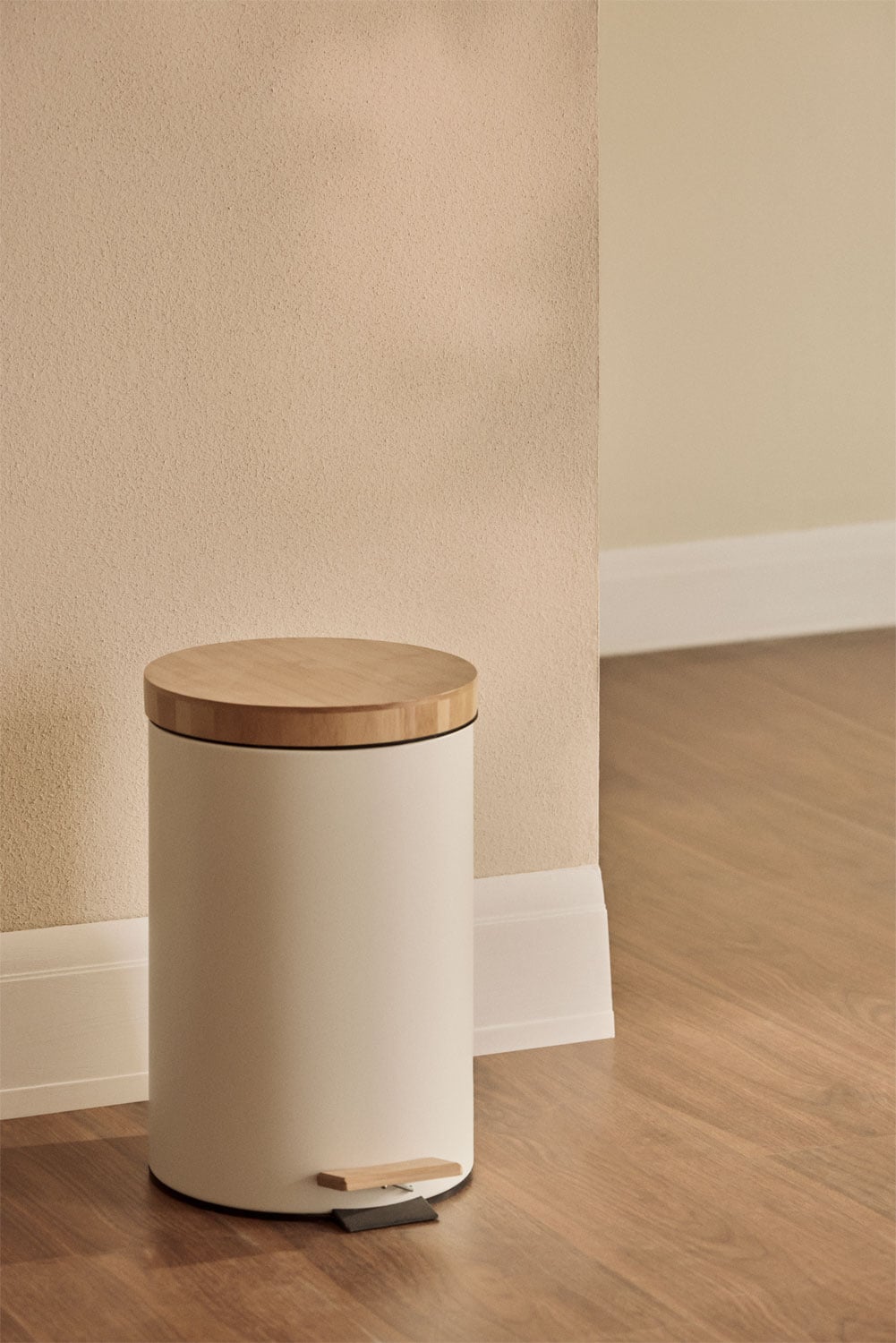 Sosua pedal bin in galvanized steel and bamboo, gallery image 1