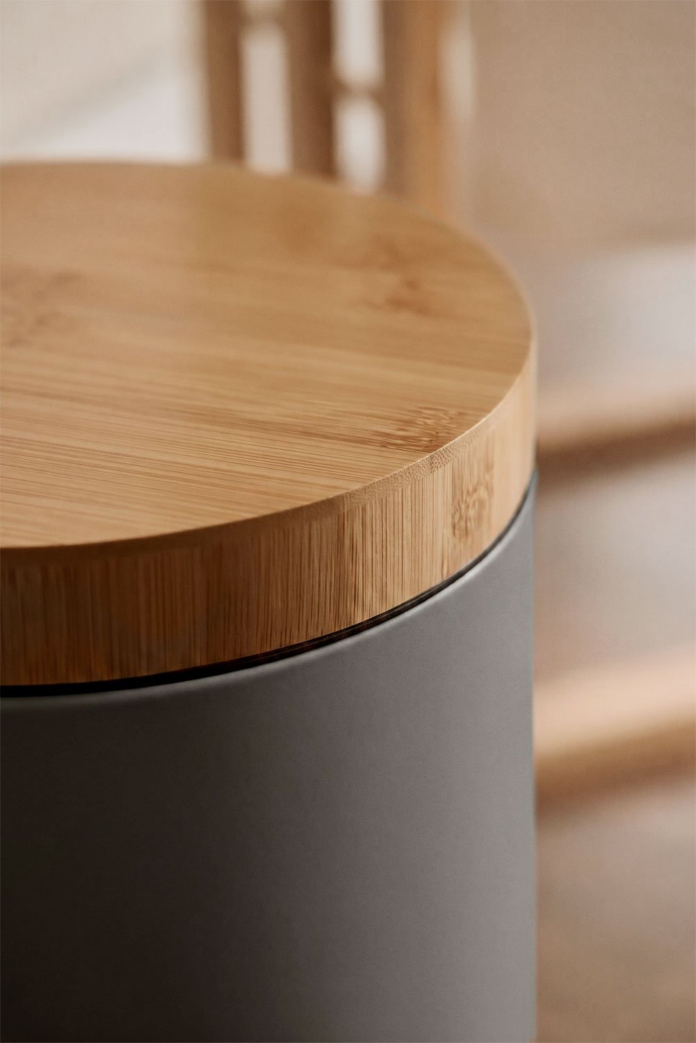 Sosua pedal bin in galvanized steel and bamboo, gallery image 2