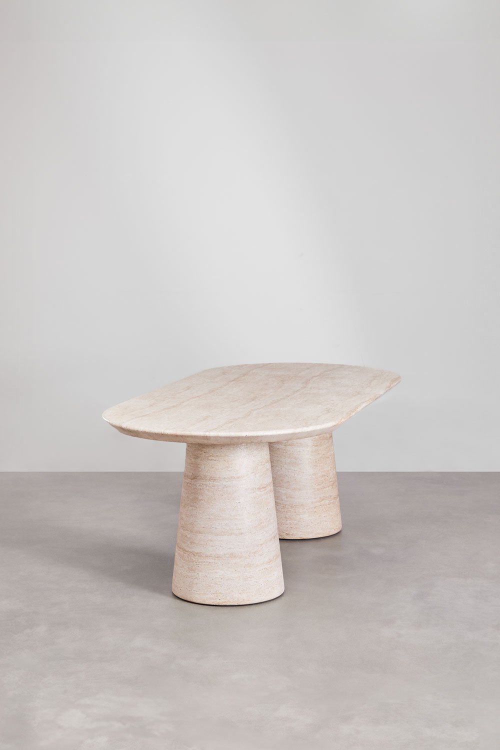 Noemi oval table set 220x95 cm in travertine look cement and 8 Mara Signature oak wood dining chairs, gallery image 4