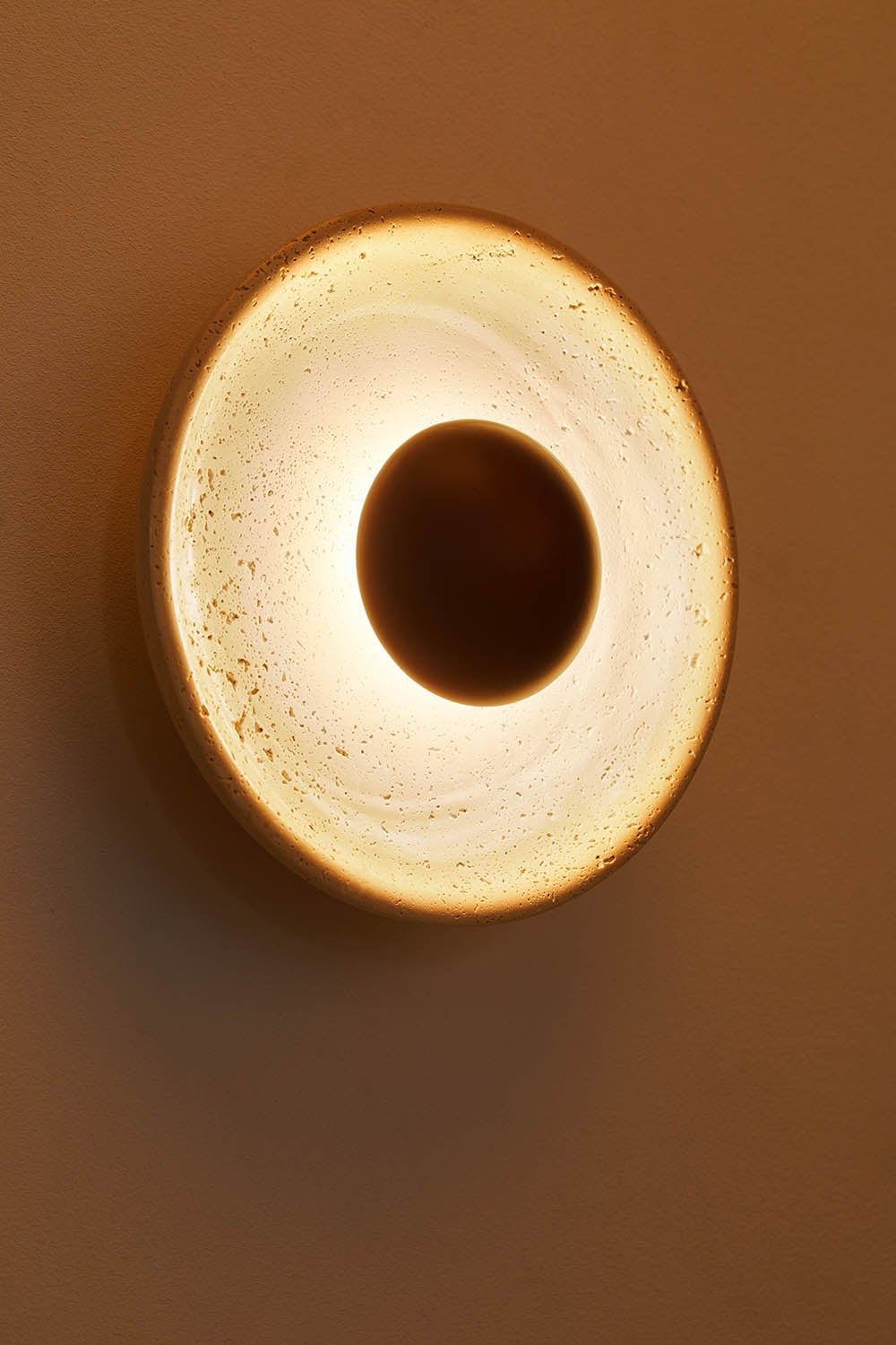Giuliano LED wall lamp Ø25 cm in natural stone and wood, gallery image 2