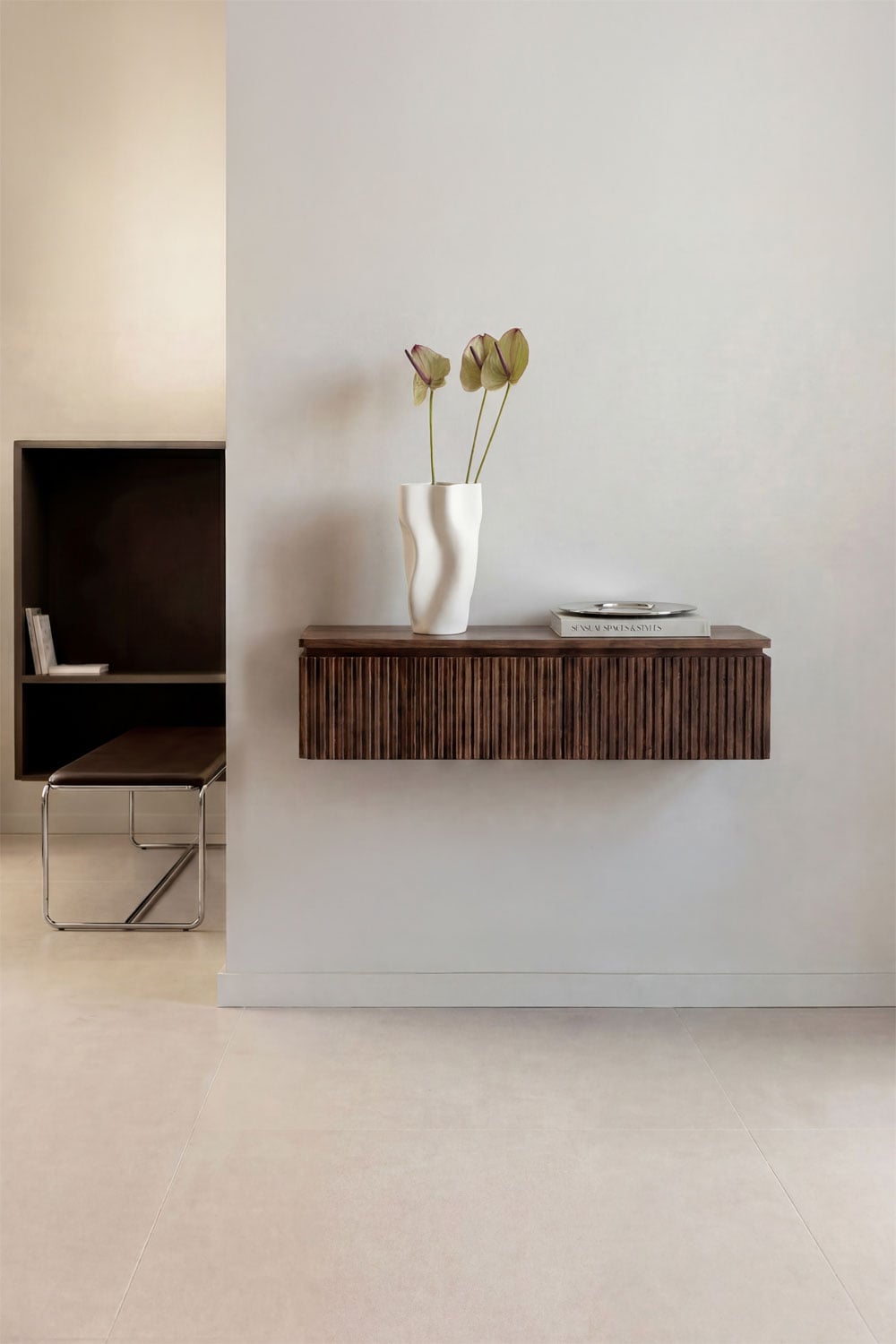 Biljandi 80x30 cm Acacia Wood Wall Entryway Console, gallery image 1