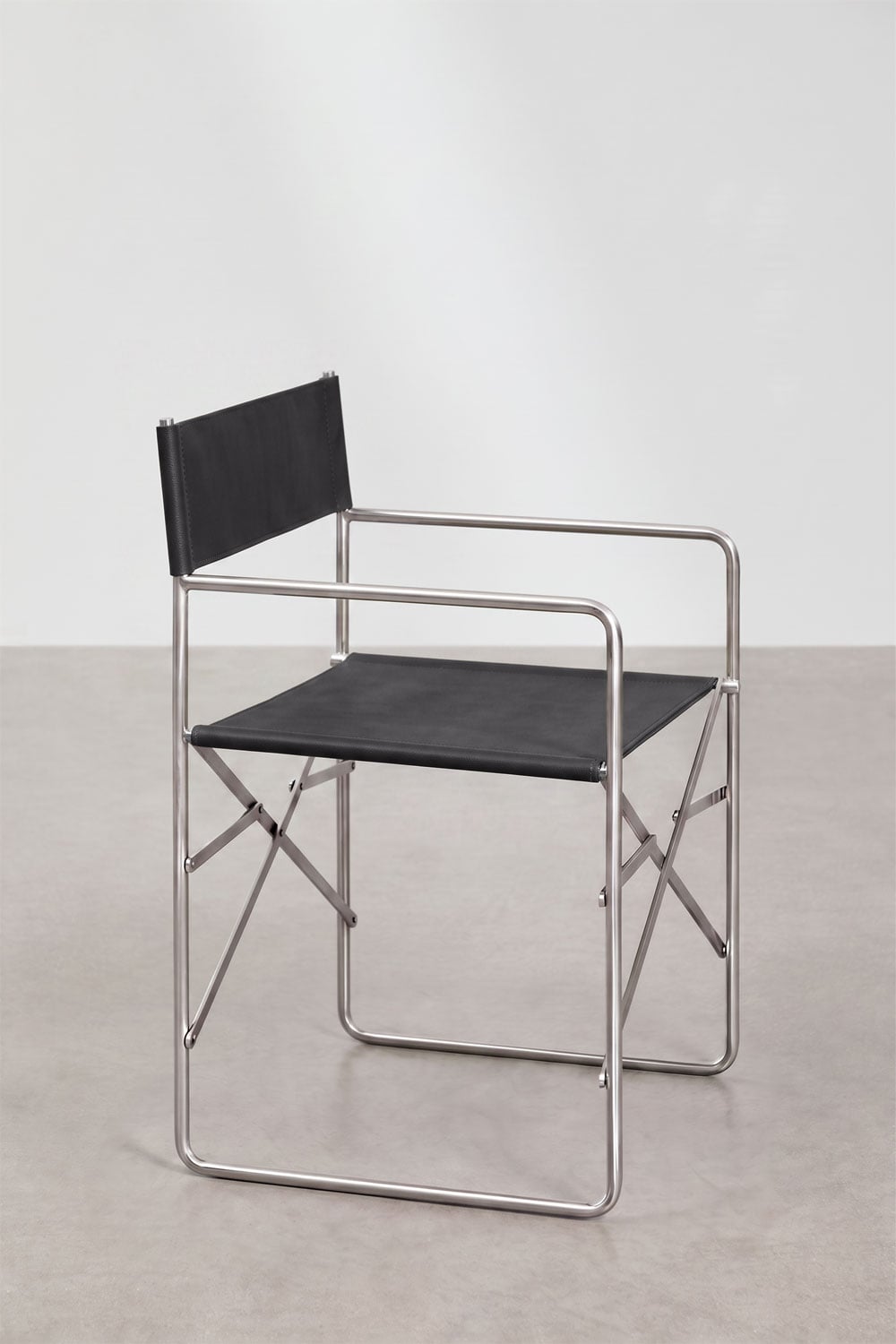 Dravena folding director's chair in leather and stainless steel, gallery image 4