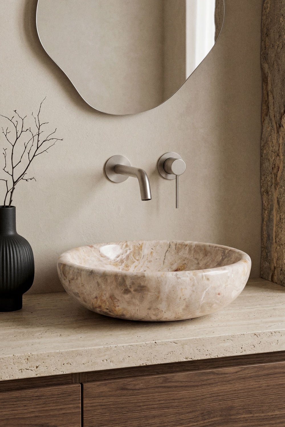 Round washbasin Ø40 cm in Eskel natural stone, gallery image 1