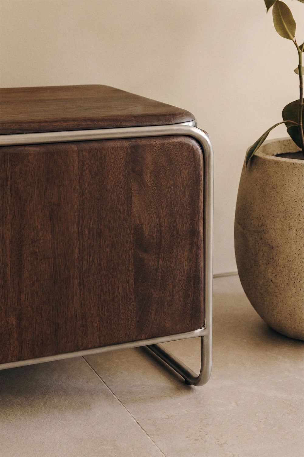 TV Stand 200x40 cm in dark acacia wood and stainless steel Altrex, gallery image 2