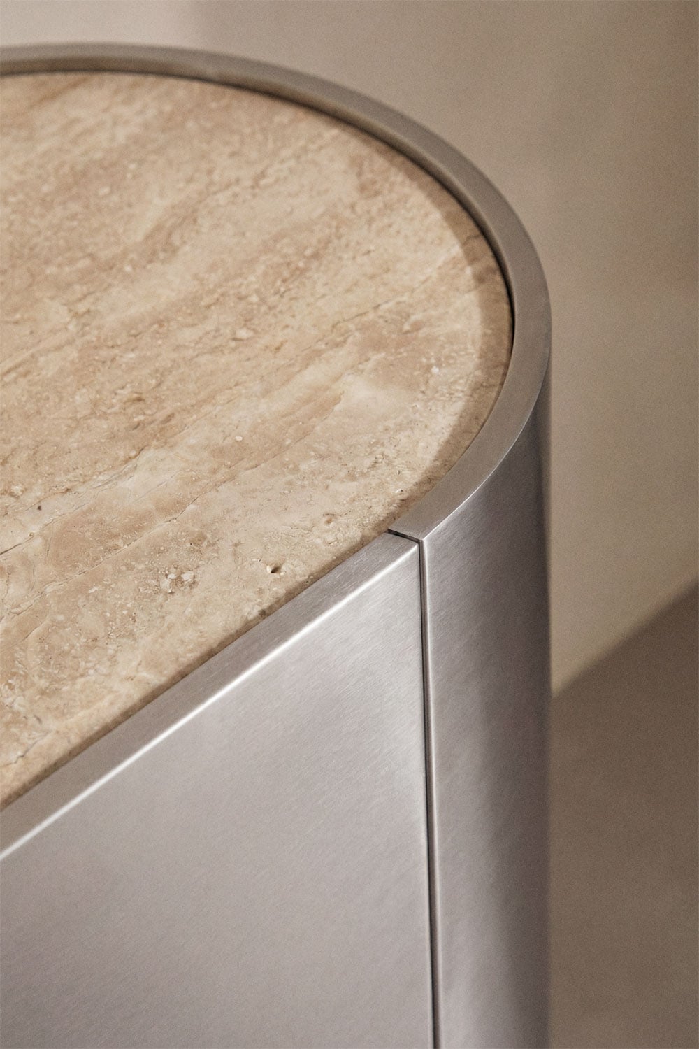 Oval sideboard 160x40 cm in stainless steel and travertine Luena, gallery image 2