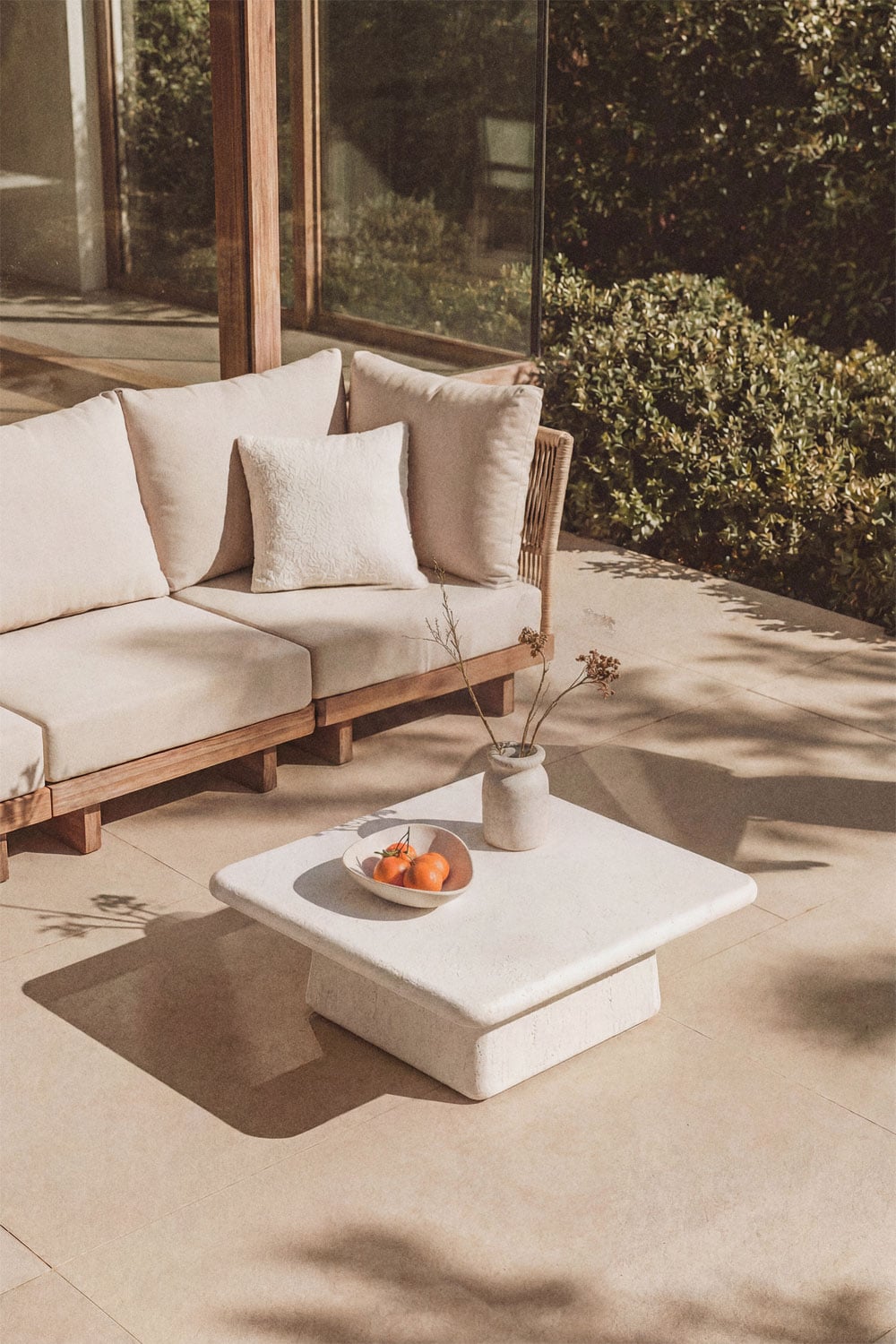 Square 105x105 cm cement Maelis garden coffee table, gallery image 1