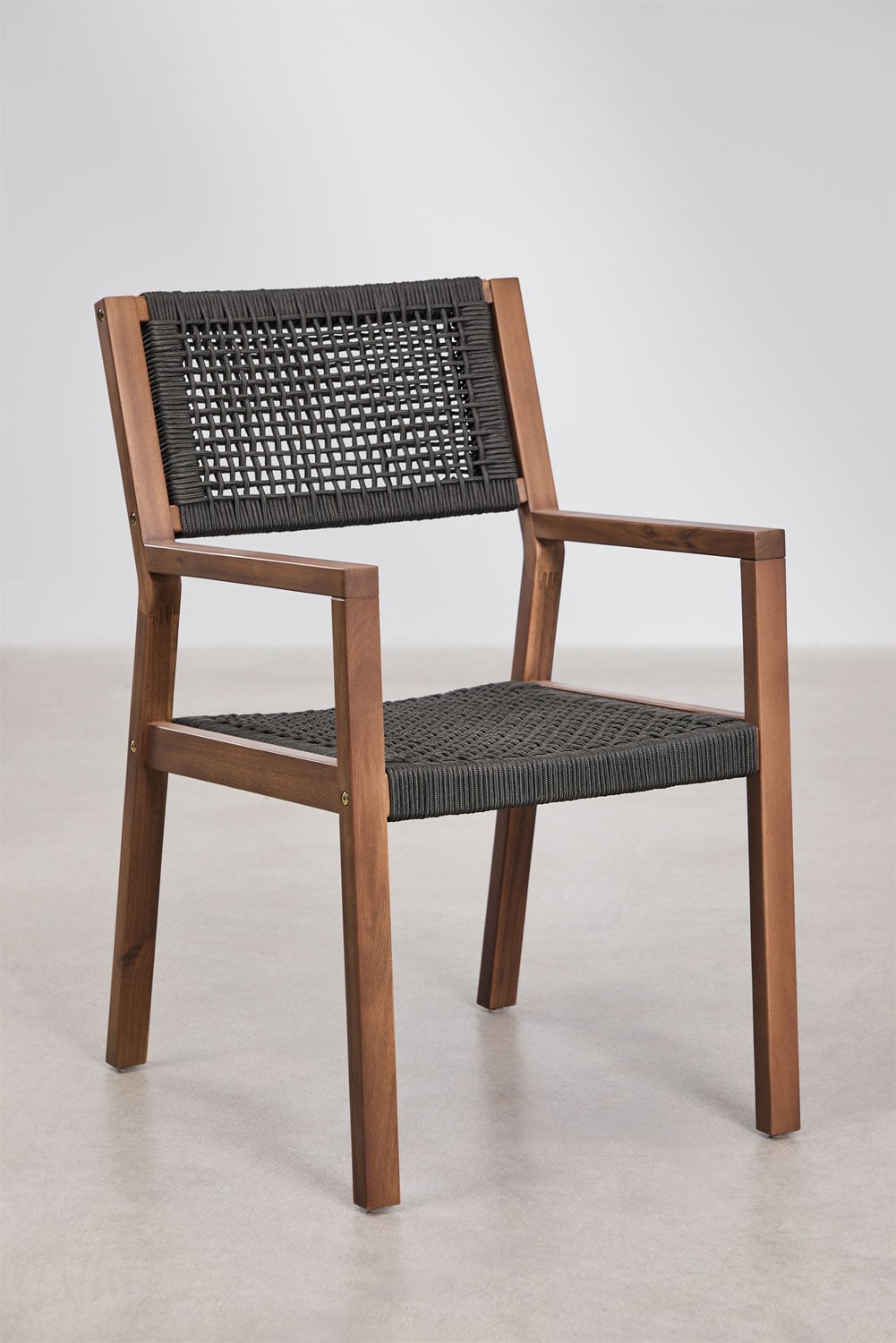 Tenay Square garden chair with acacia wood armrests and braided rope, gallery image 4