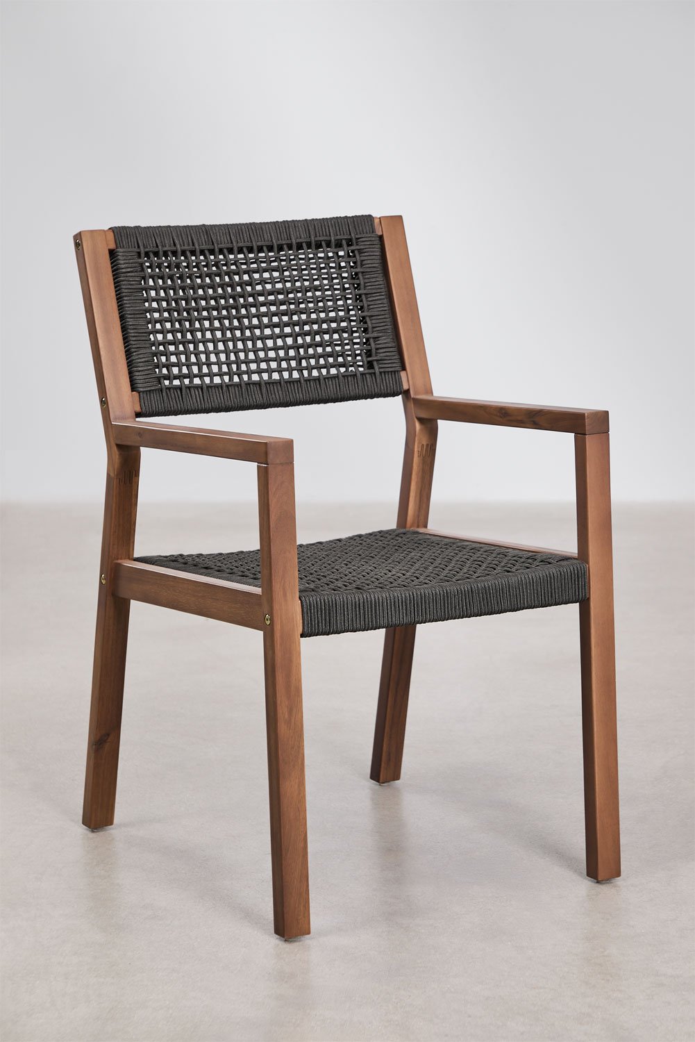 Tenay Square dining chair with acacia wood armrests and braided rope, gallery image 2