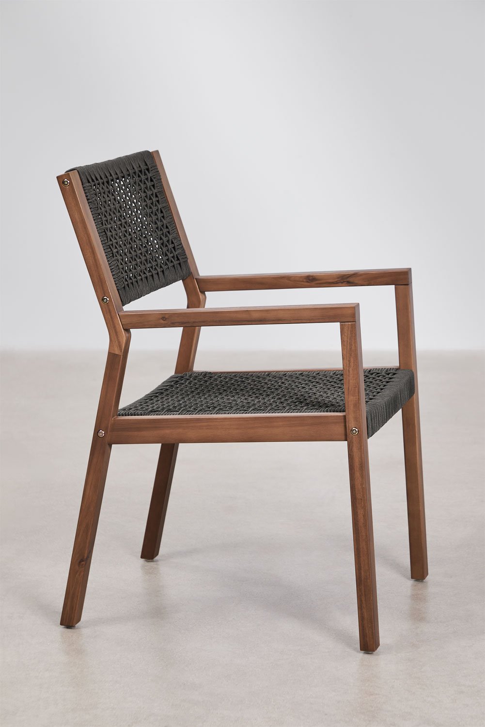 Tenay Square dining chair with acacia wood armrests and braided rope, gallery image 3