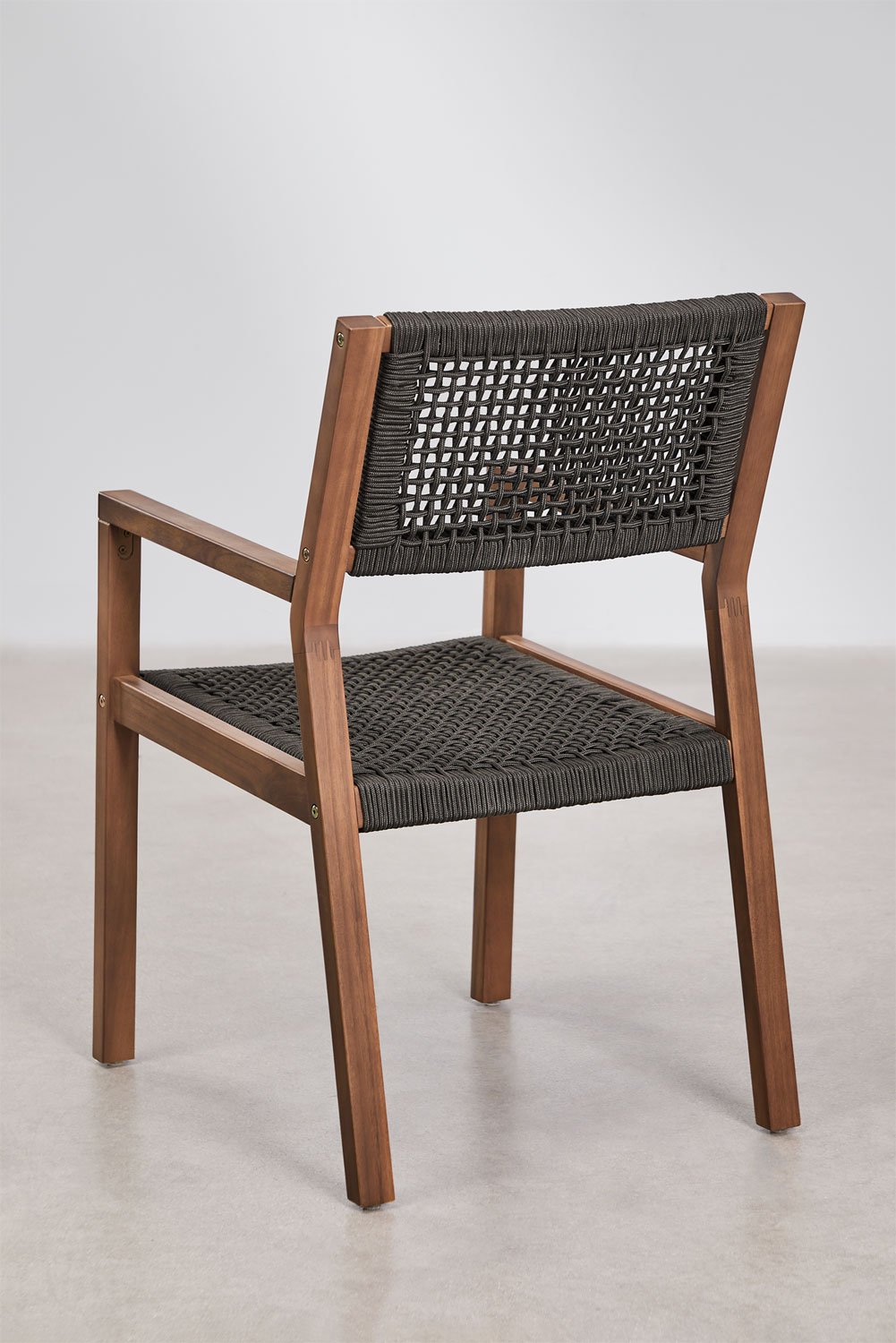 Tenay Square dining chair with acacia wood armrests and braided rope, gallery image 4