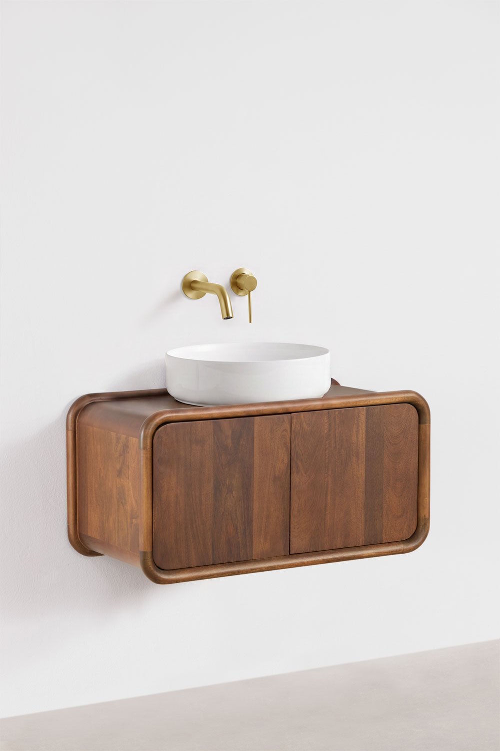 Suspended bathroom furniture set 90x45 cm in Maupaul mango wood, gallery image 2