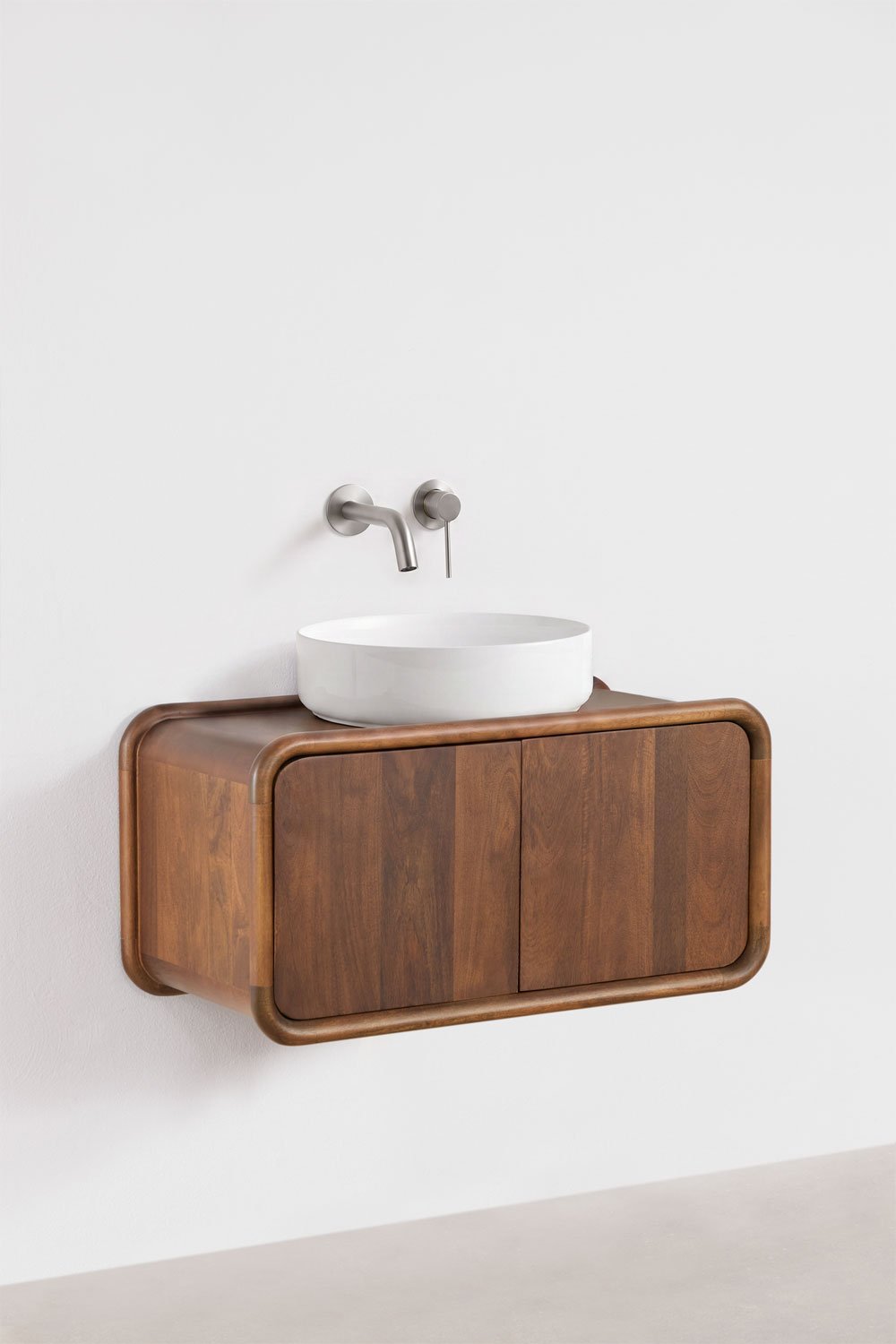 Suspended bathroom furniture set 90x45 cm in Maupaul mango wood, gallery image 2