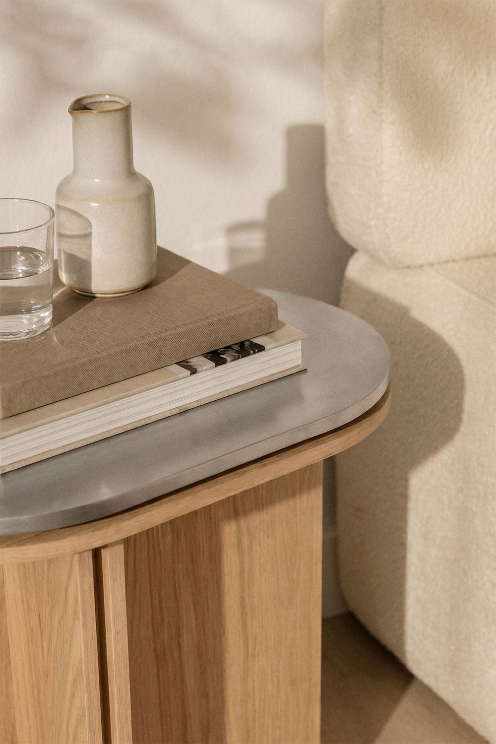 Lindina 50x35 cm bedside table in oak veneer and stainless steel, gallery image 2
