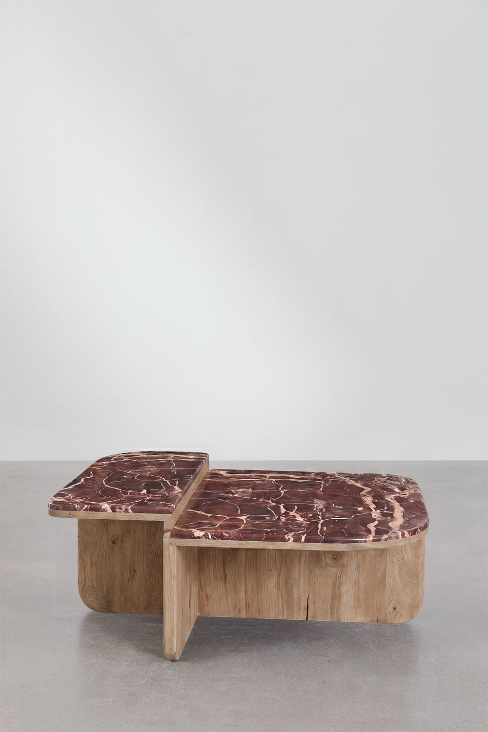 Clotsh 90x90 cm coffee table in natural stone and mango wood, gallery image 2
