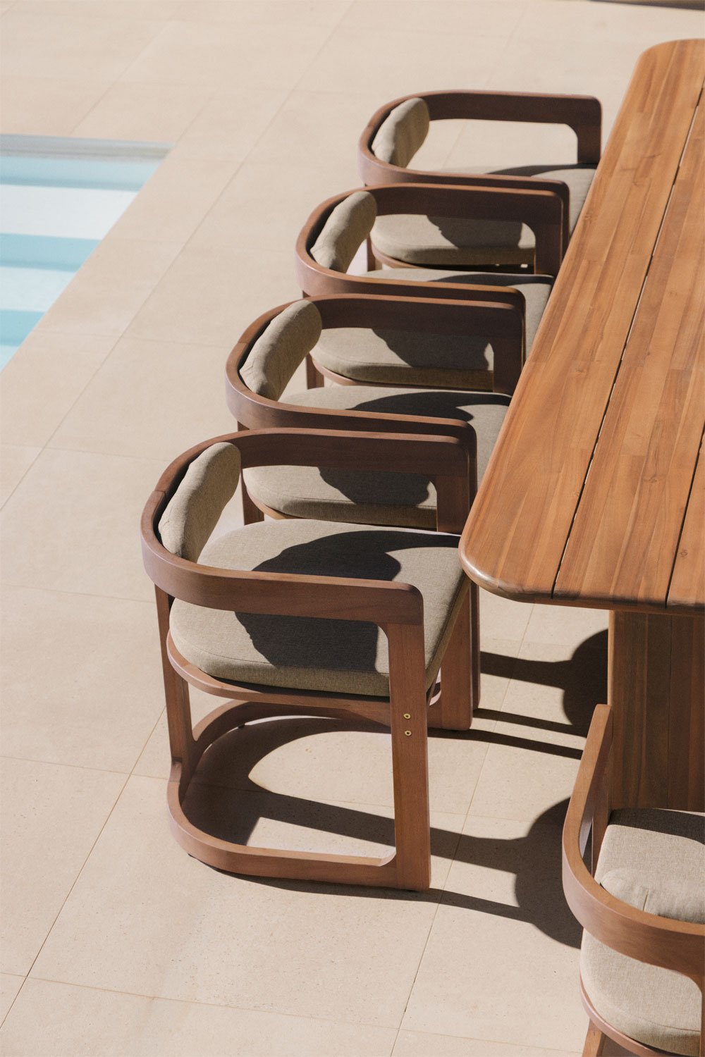 Rectangular dining table set 265x120 cm in Siena acacia wood and 10 garden chairs in Selira eucalyptus wood, gallery image 5371217