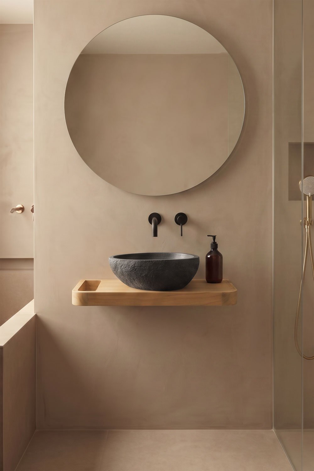 Suspended 70x45 cm bathroom furniture set in teak wood Neill, gallery image 1