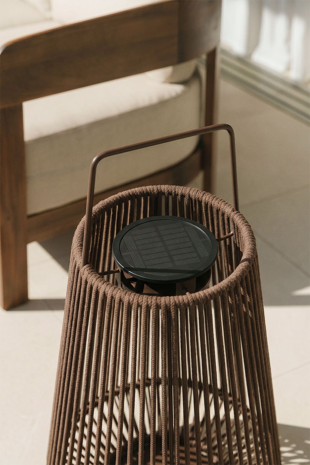 Wireless LED Solar Outdoor Table Lamp in Iron and Braided Rope Liberian, gallery image 2