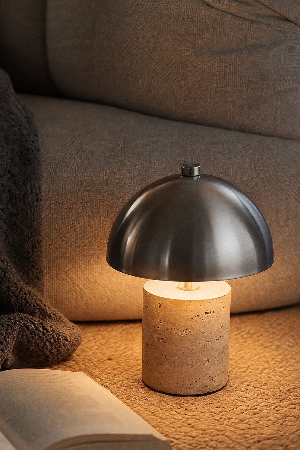 Wireless LED table lamp in iron and natural stone Nicolas, gallery image 1