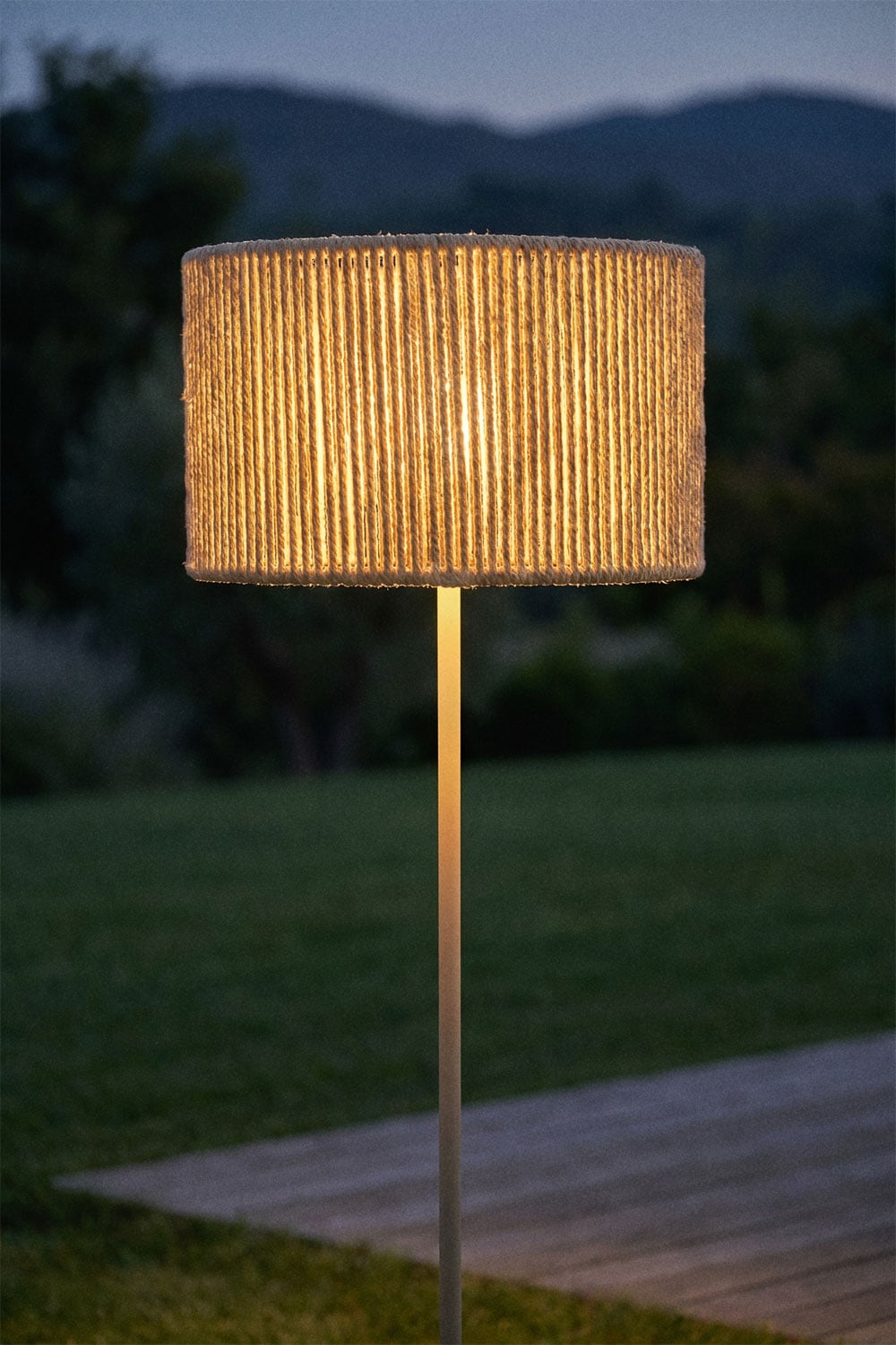 Wireless LED Solar Floor Lamp for Outdoor Use in Iron and Braided Rope Krabi, gallery image 2