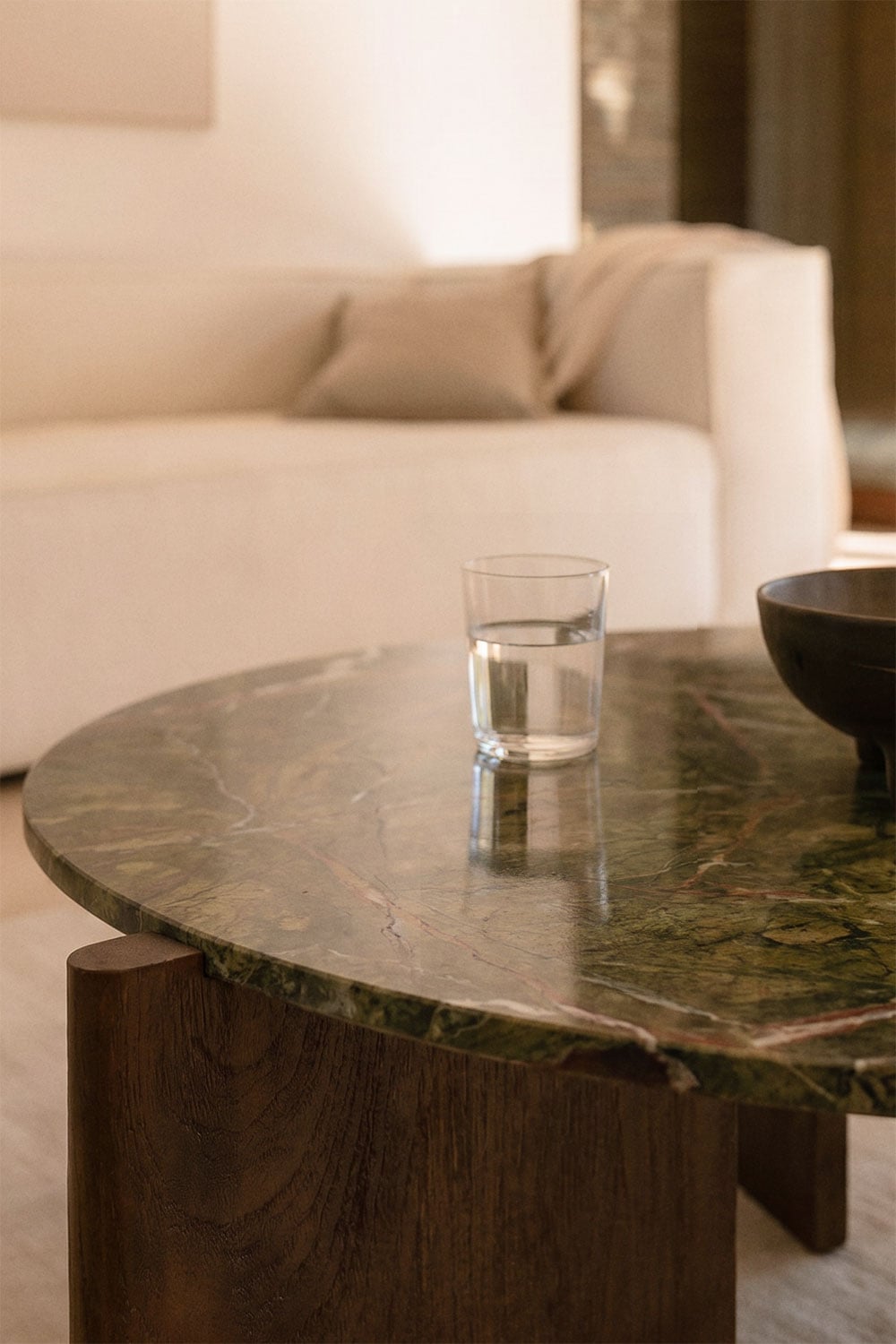 Lavinia round coffee table in natural stone and mango wood, gallery image 2