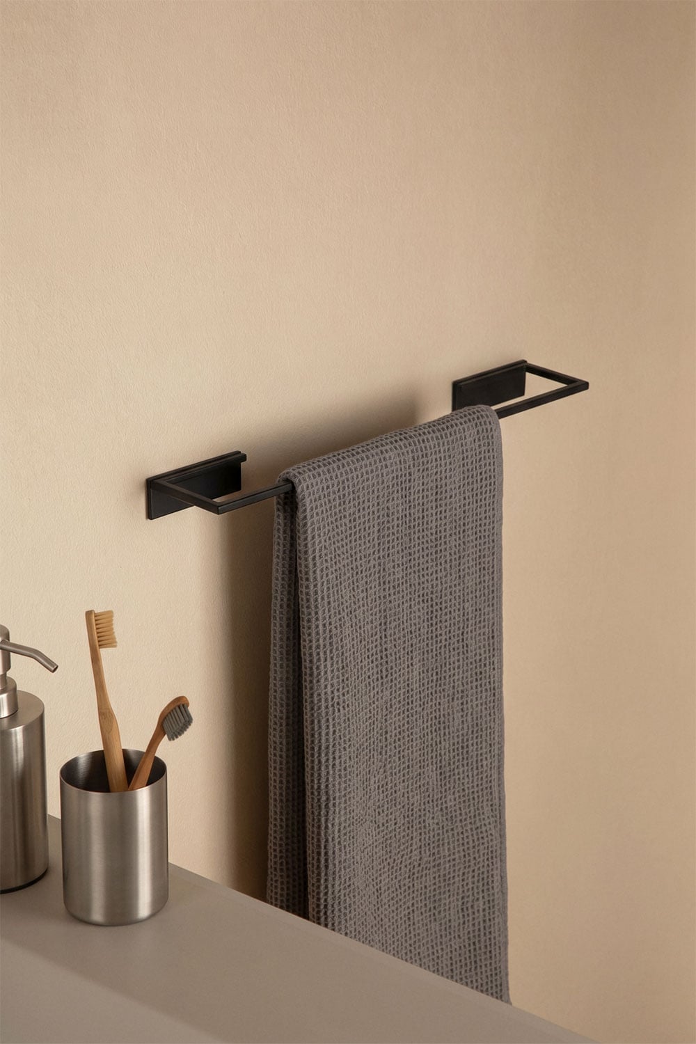 Adhesive wall towel rack with 45 cm bar for bathroom in stainless steel Jalter, gallery image 1