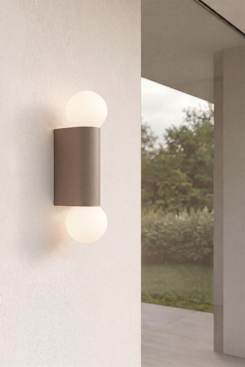 Wall sconce with 2 crystal balls for outdoor use in aluminum Irvine, gallery image 2