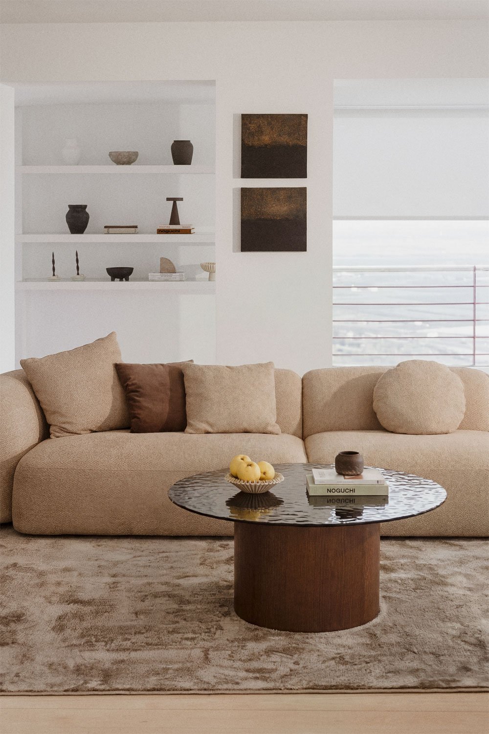 Round coffee table Ø80 cm in tempered glass and MDF Asgri, gallery image 1