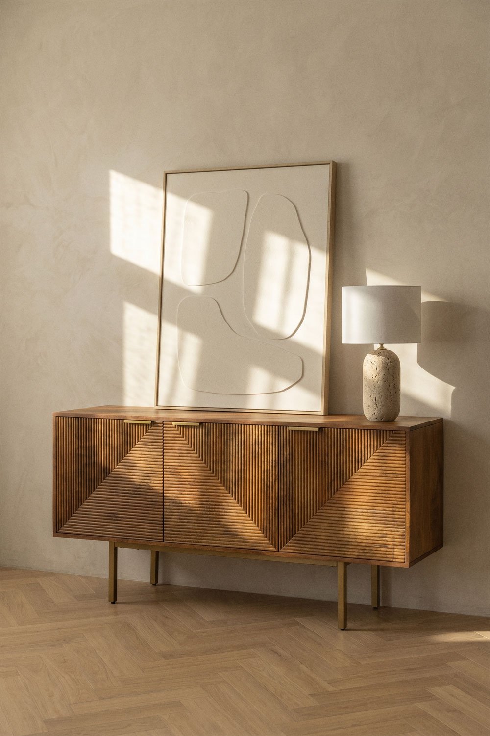 Rectangular sideboard 155x35 cm in dark mango wood Baty, gallery image 1