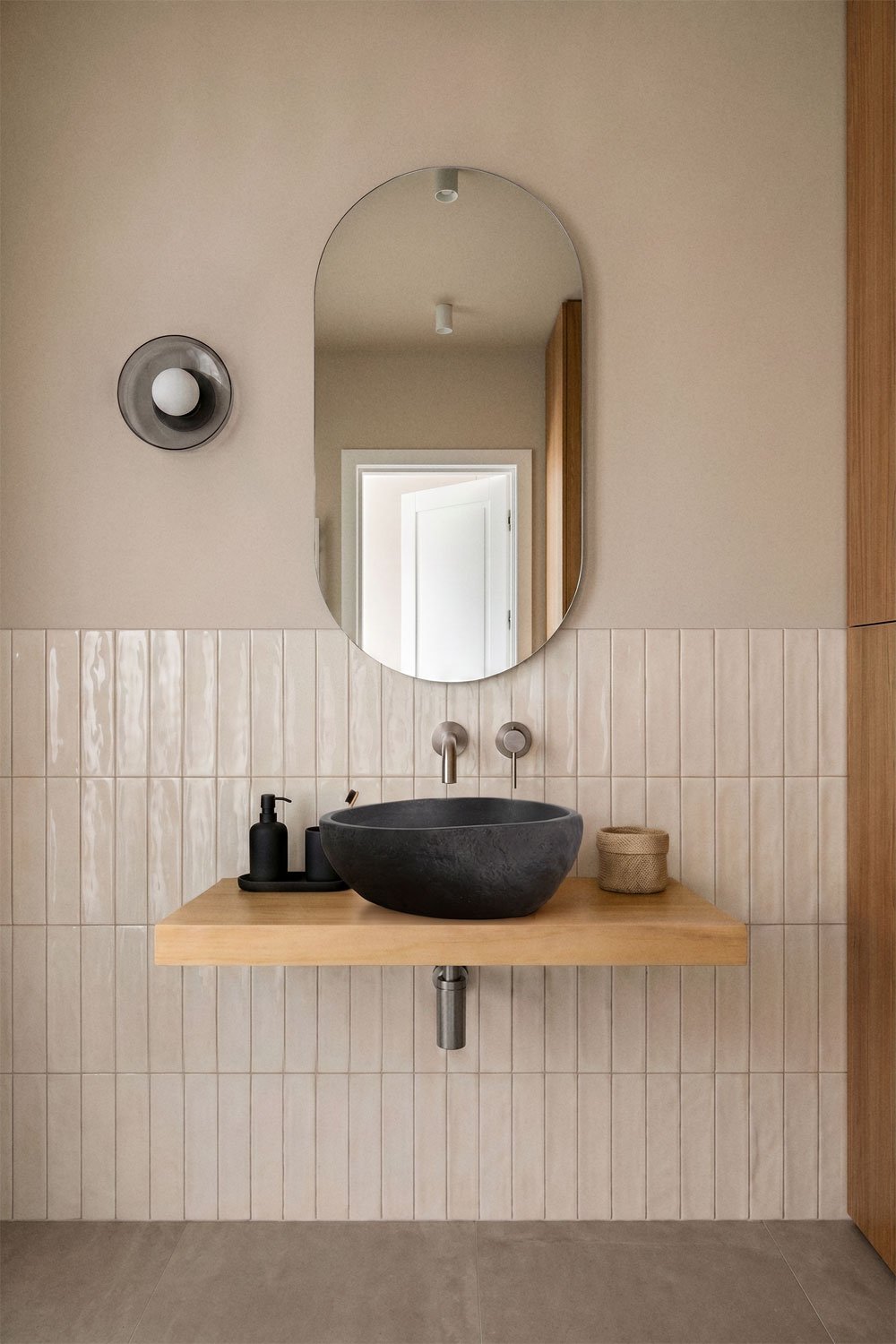 Venetian teak wood wall-mounted bathroom furniture set, gallery image 1