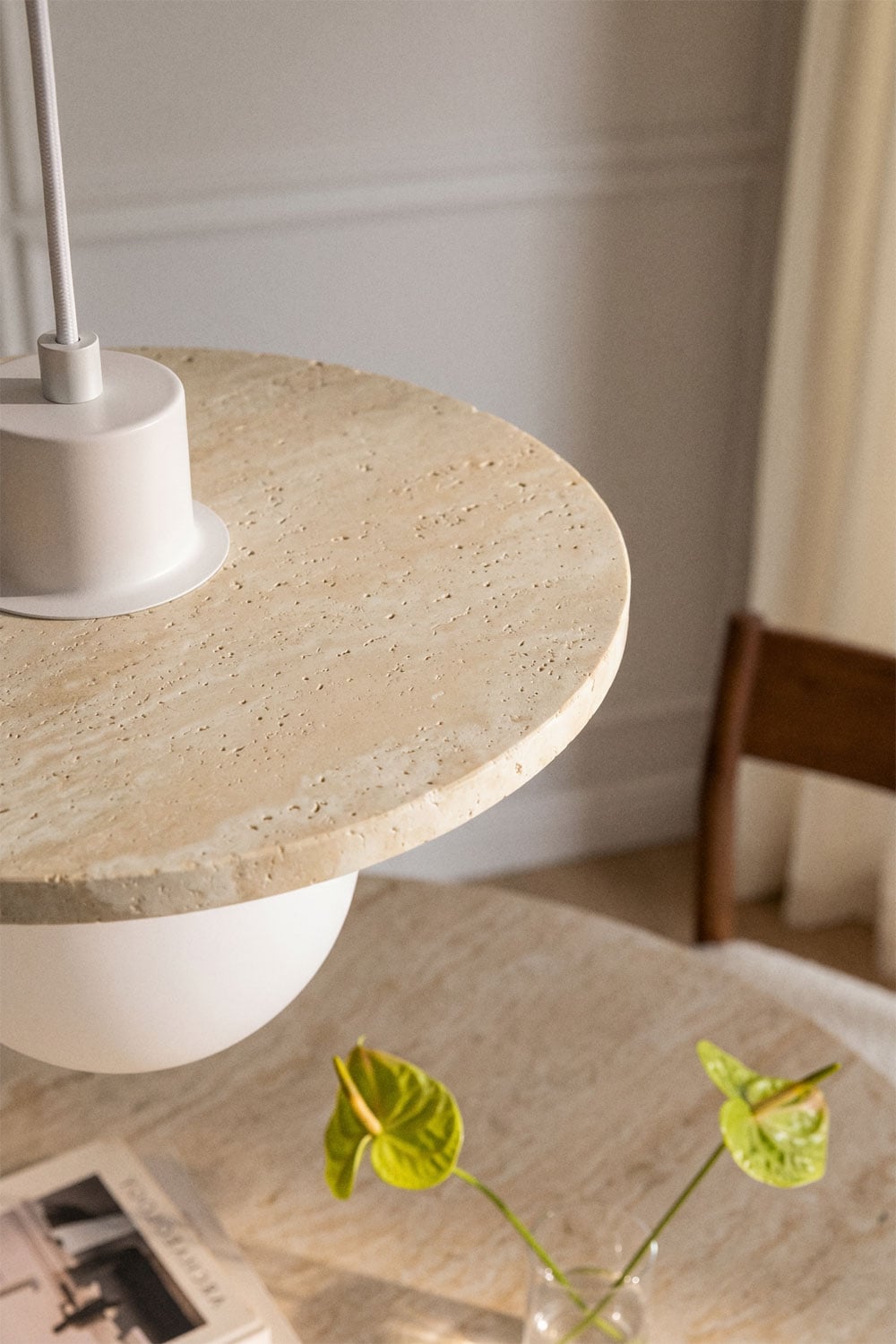 Davise ceiling lamp in travertine with crystal ball, gallery image 2