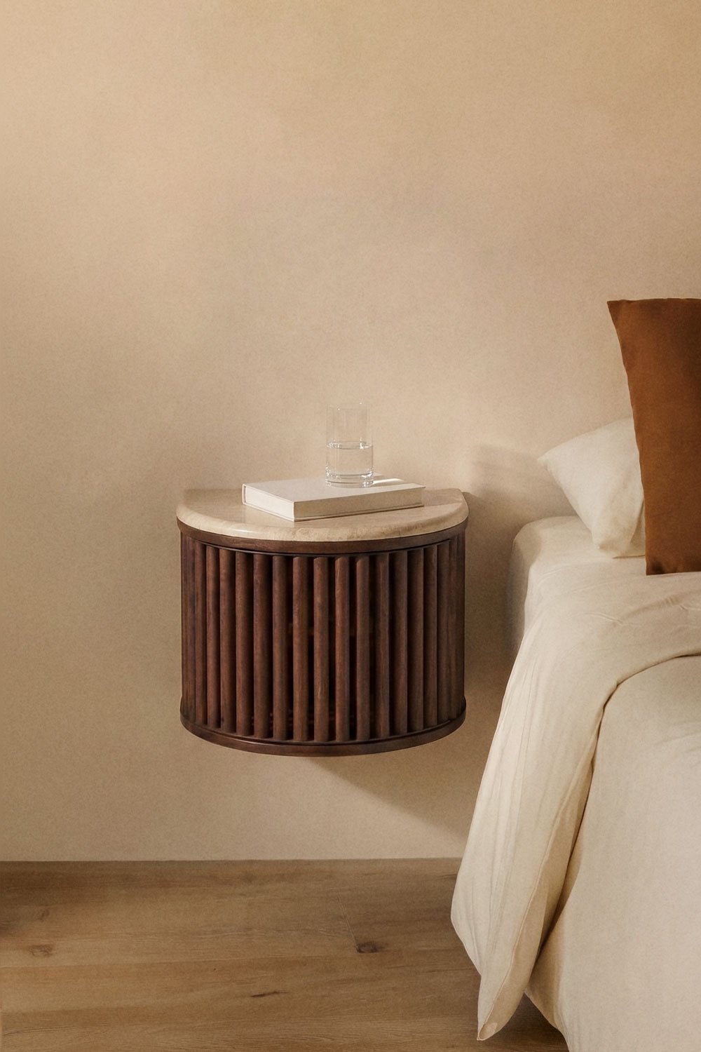 Floating nightstand 40x30 cm in mango wood and natural stone Talix, gallery image 1