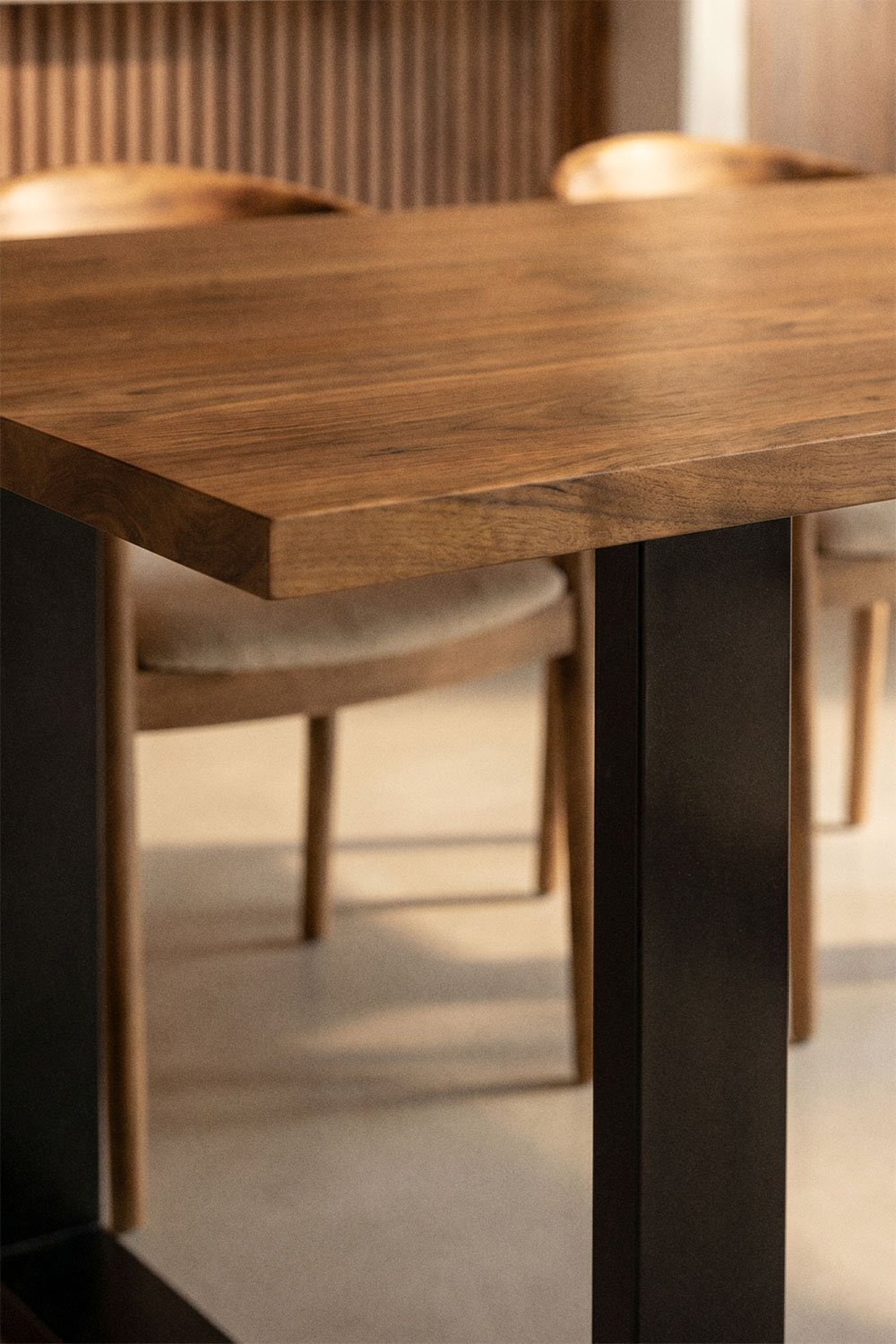 Rectangular dining table 200x100 cm in acacia wood and steel Milet, gallery image 2