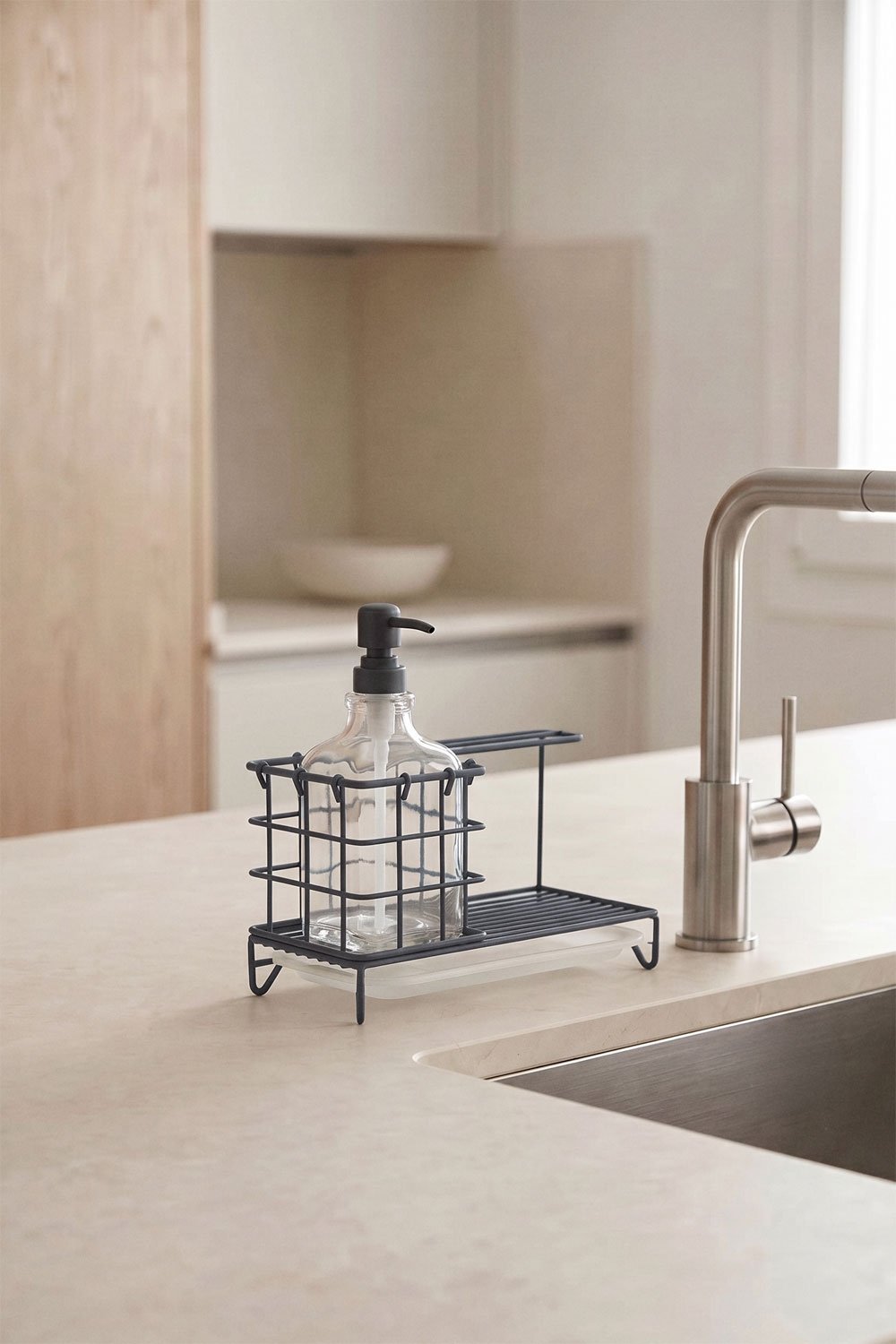 Darcei kitchen soap dispenser in iron and glass, gallery image 1