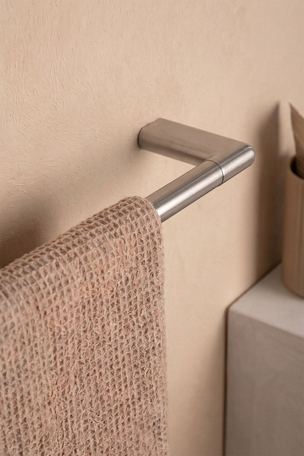 Adhesive wall towel rack with 60 cm bar for bathroom in stainless steel Rovent, gallery image 2
