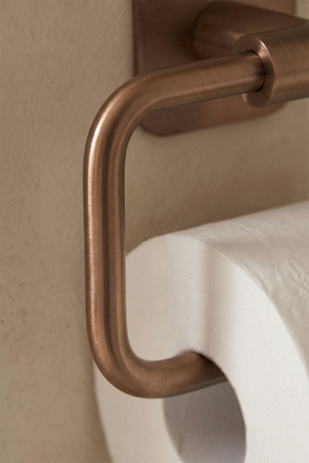 Adhesive toilet paper holder for bathroom in brushed rose gold stainless steel Ondreli, gallery image 2