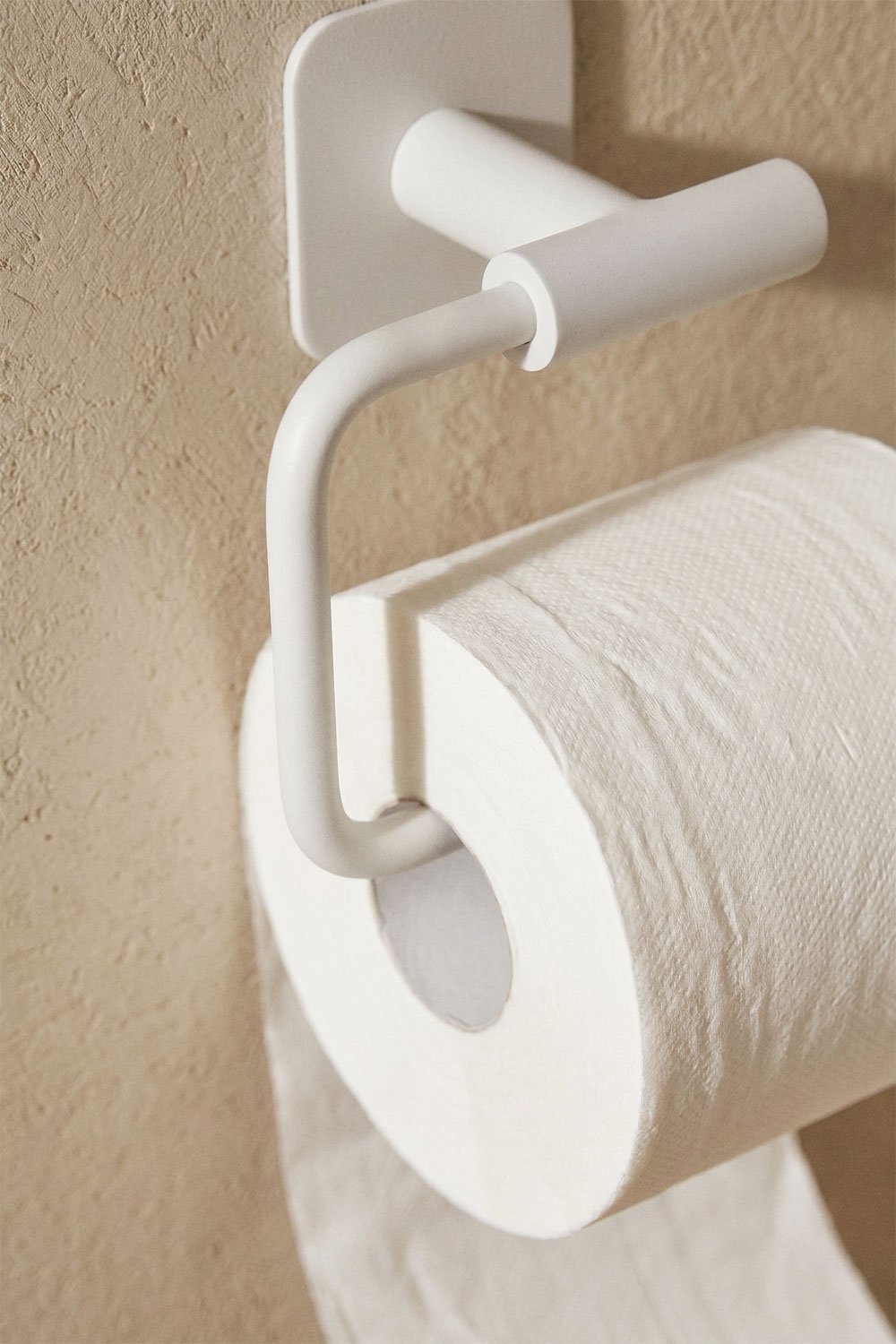 Adhesive toilet paper holder for bathroom in white stainless steel Ondreli, gallery image 2